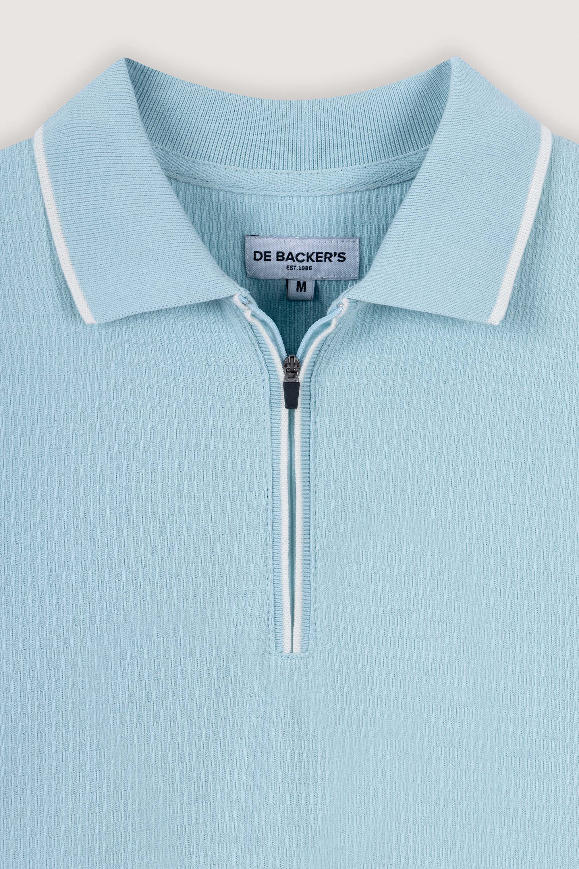 Light Blue Jacquard Zip-Up Polo