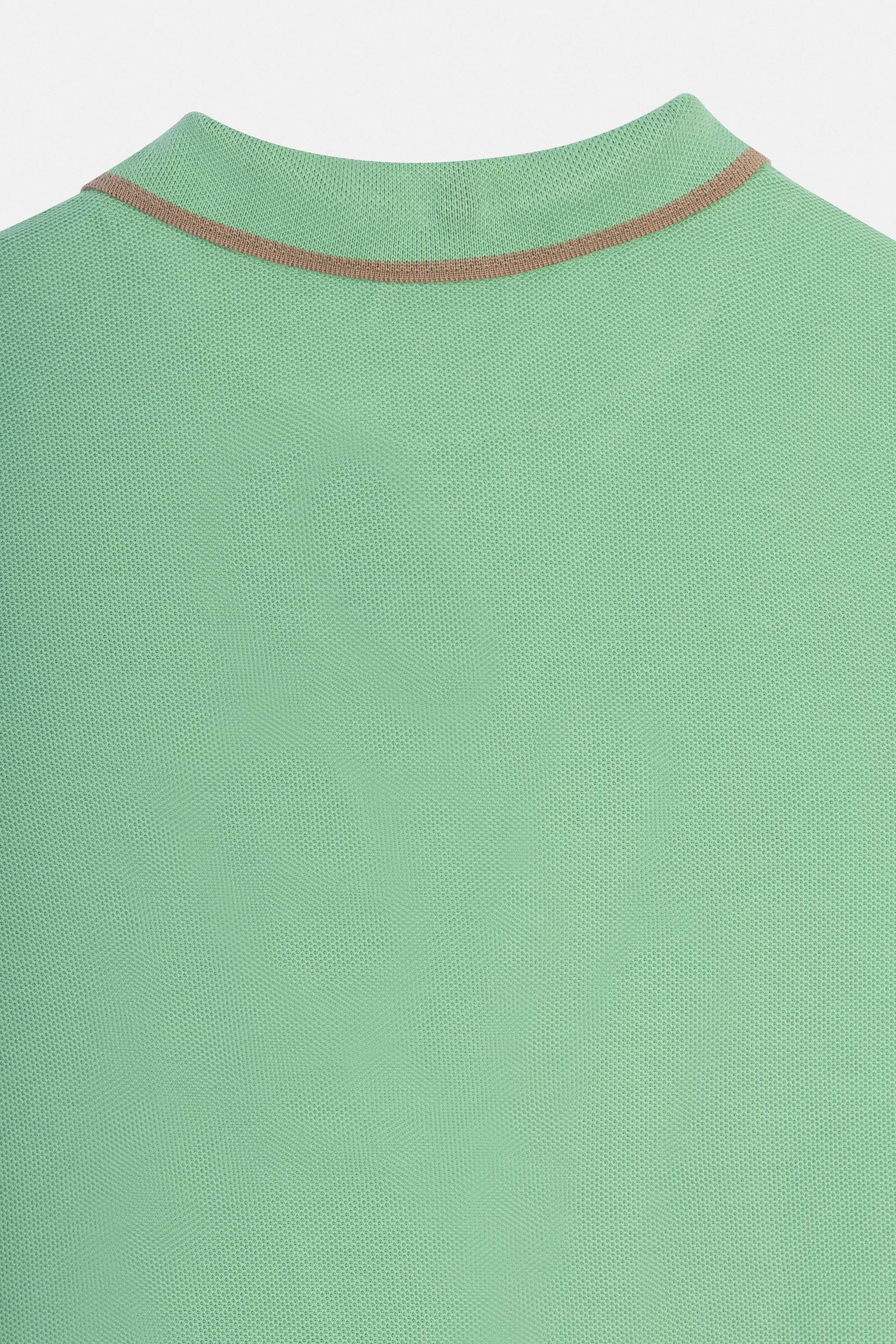 Pique Green V neck Polo