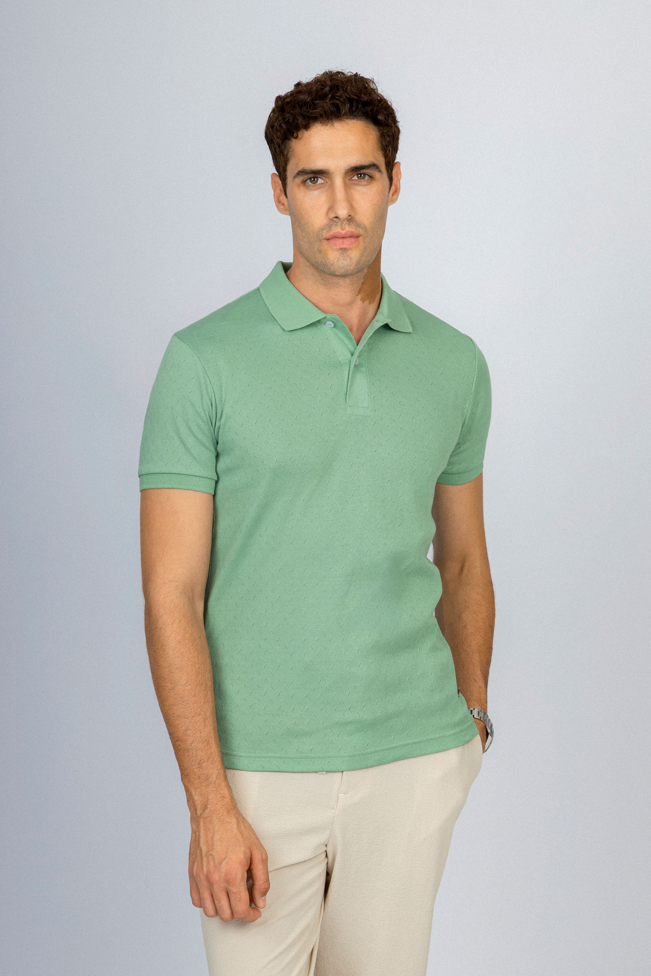 Jacquard Pique Basic Light Green Polo