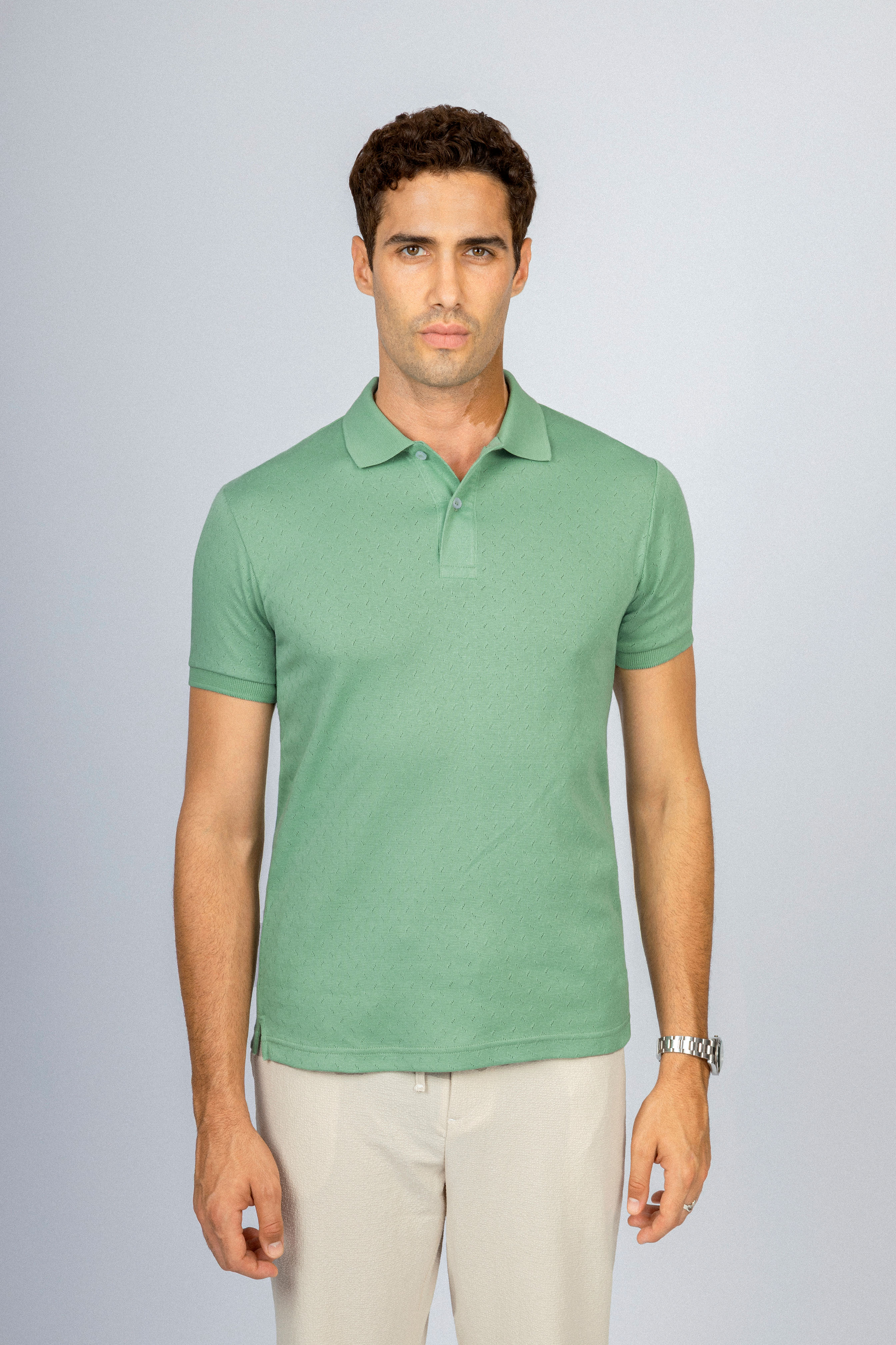 Jacquard Pique Basic Light Green Polo