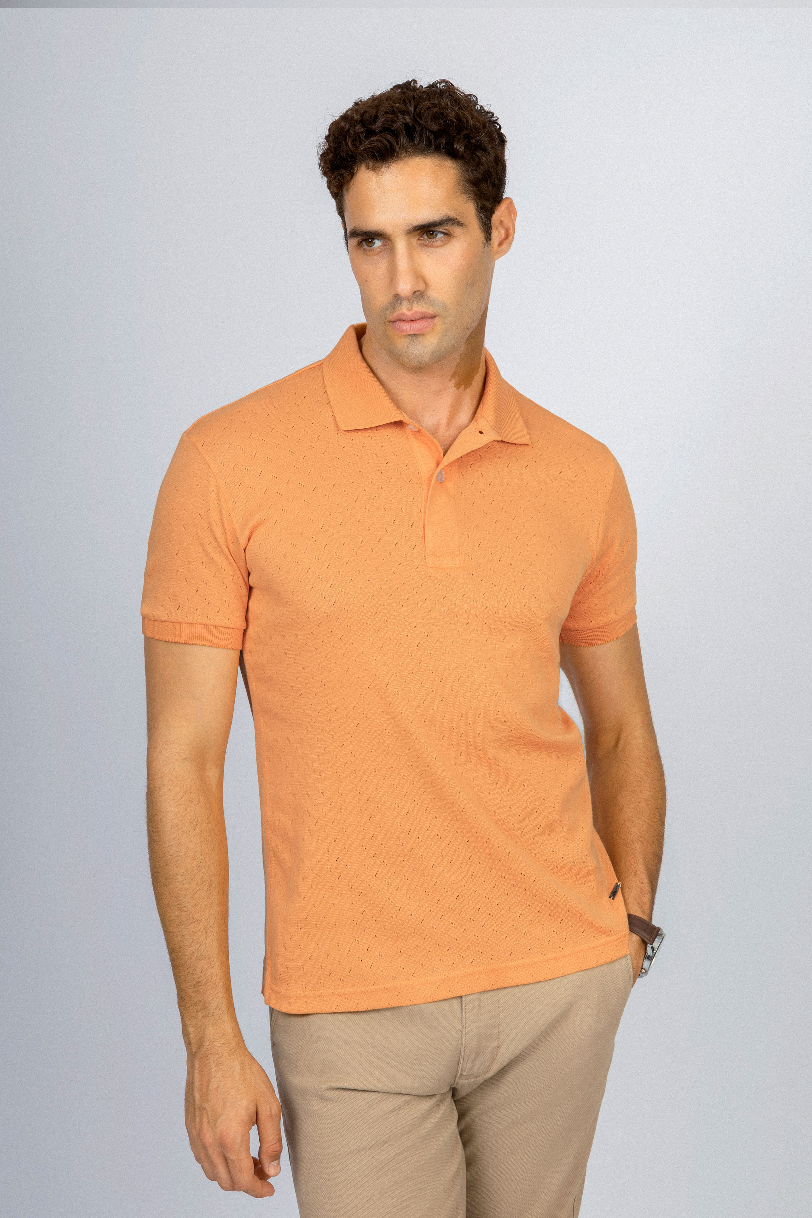 Jacquard Pique Basic Orange Polo