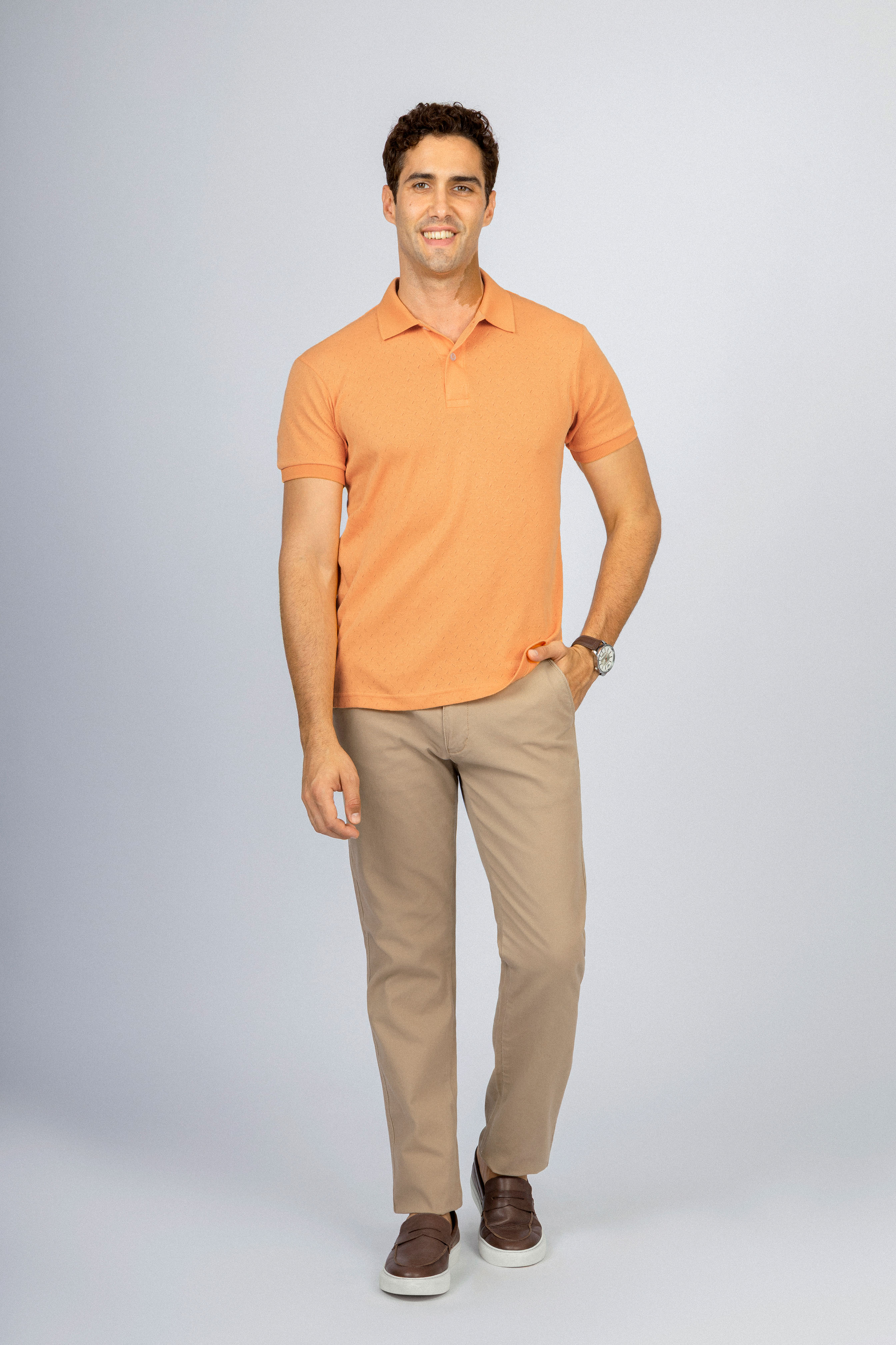 Jacquard Pique Basic Orange Polo