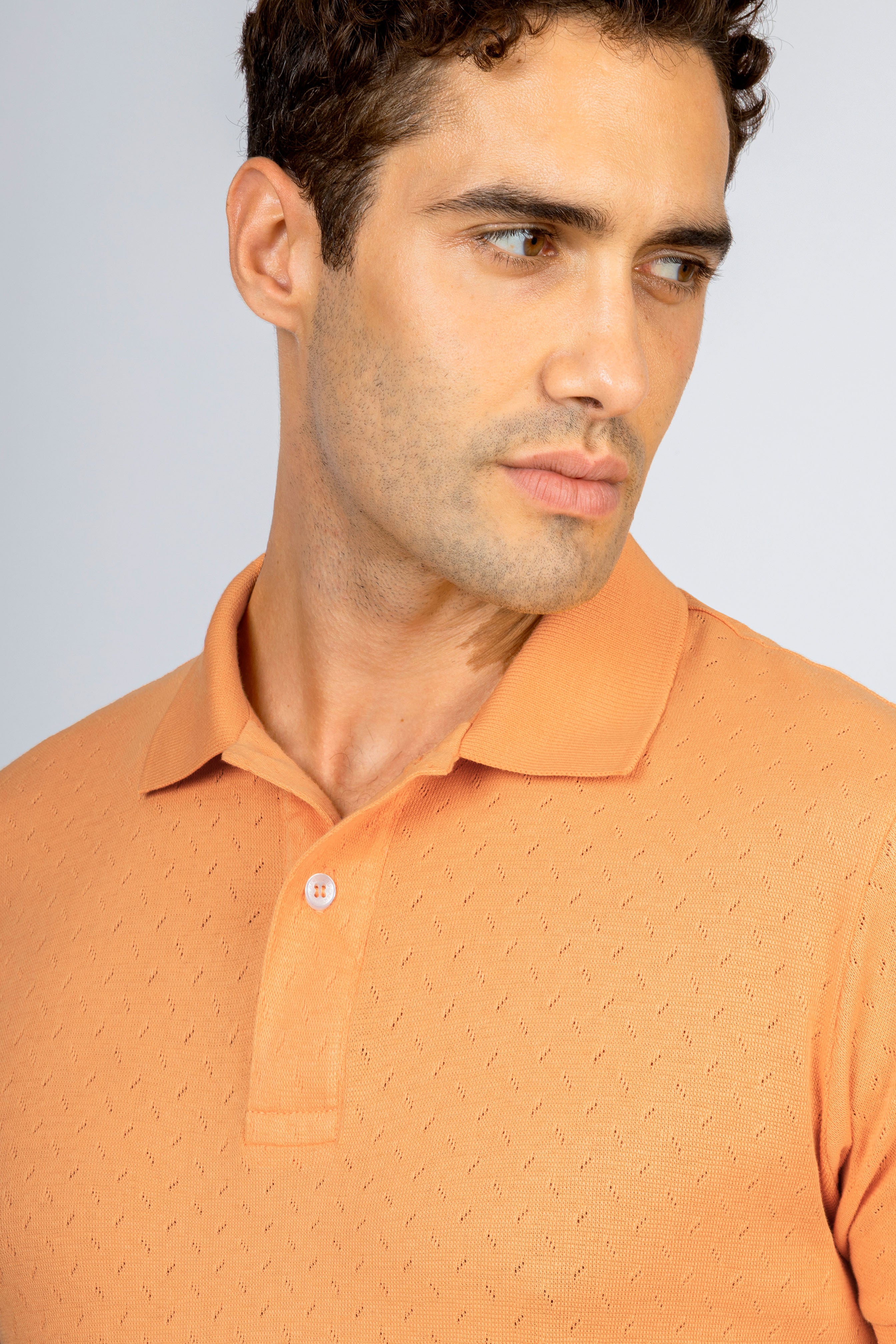 Jacquard Pique Basic Orange Polo