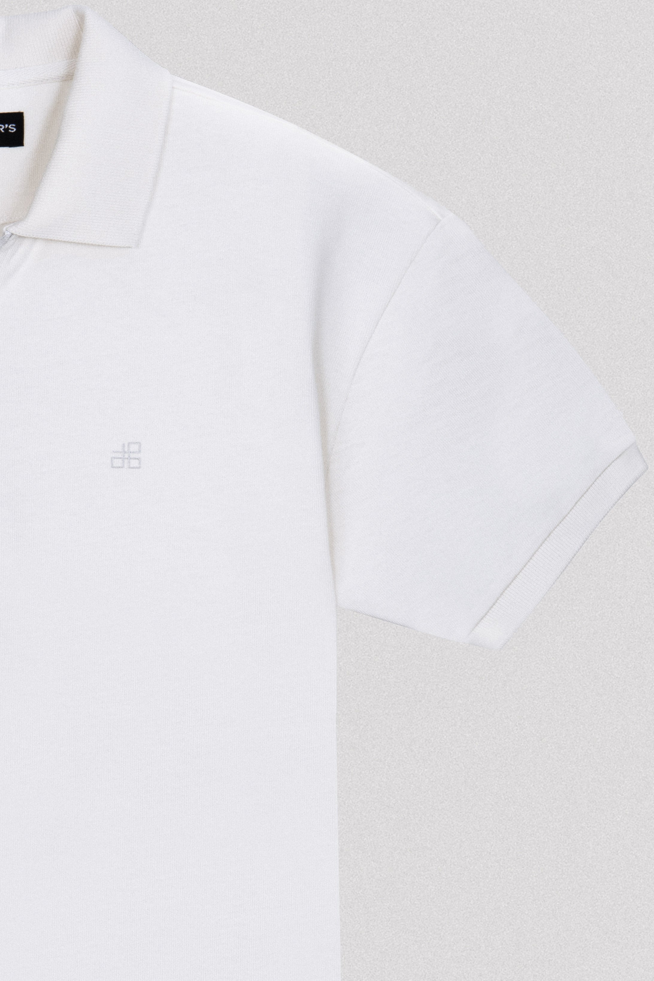 Jacquard Pique Zip-Up Off White Polo