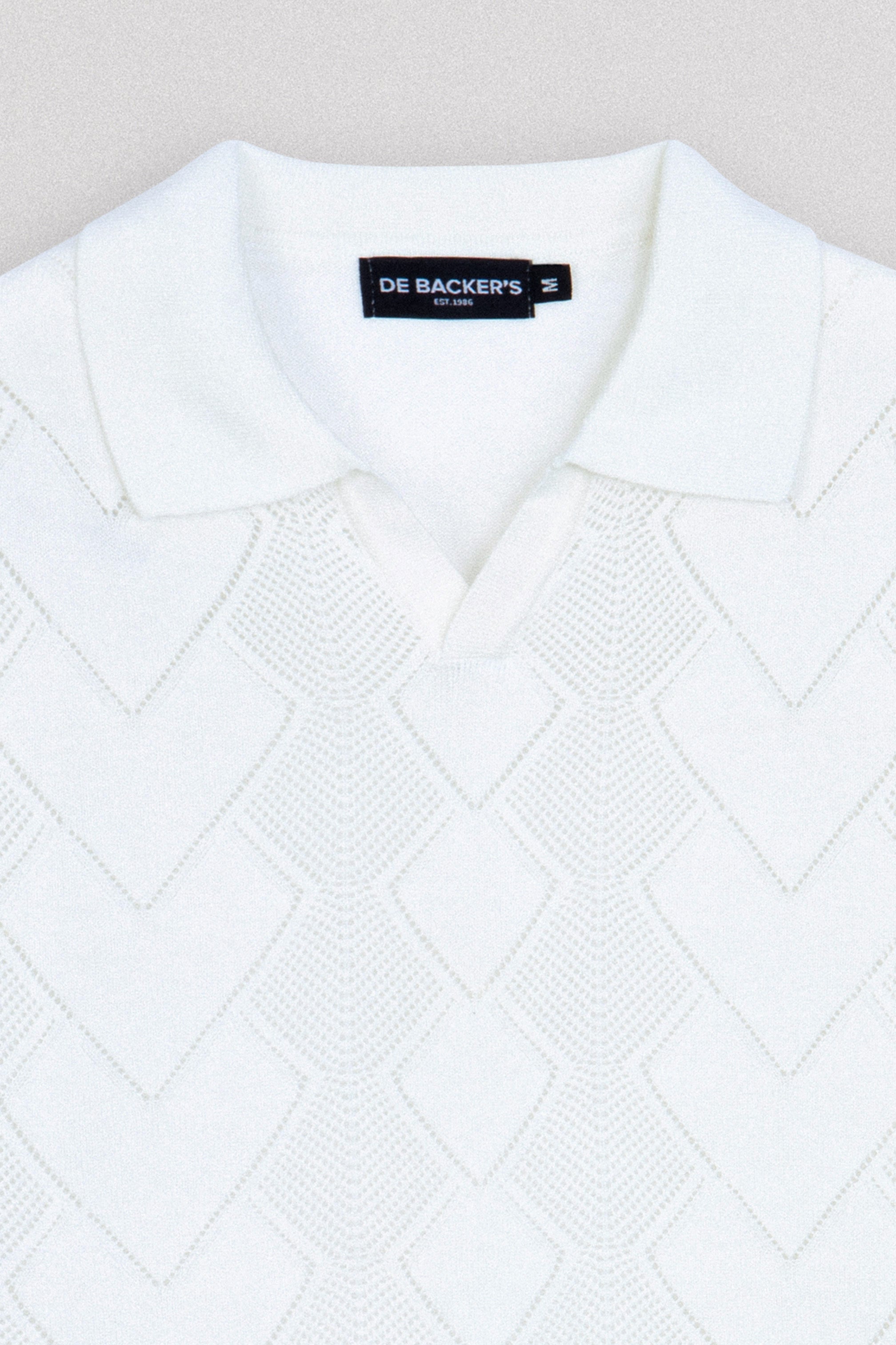 Knitted Off White V Neck Polo