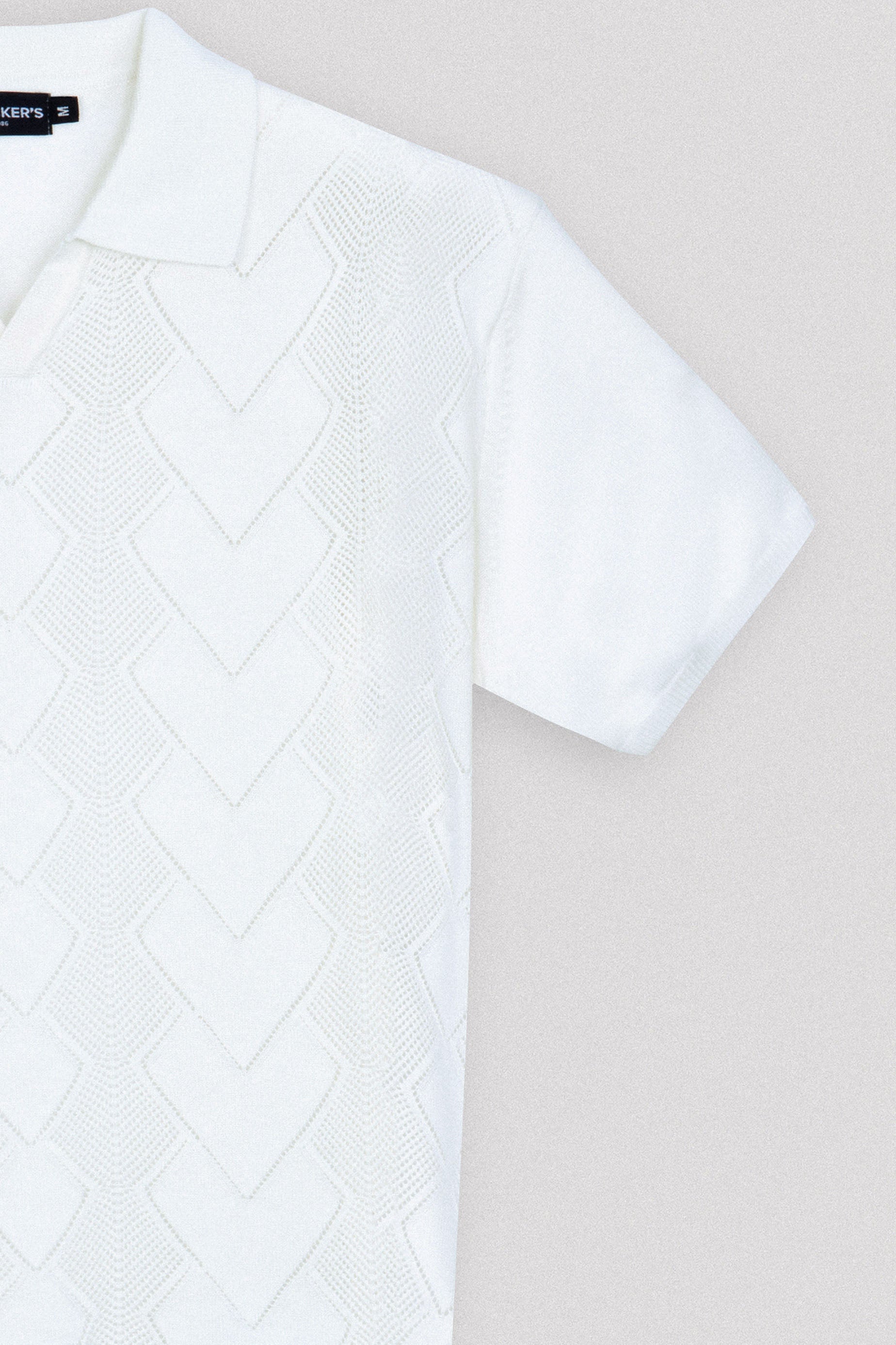 Knitted Off White V Neck Polo