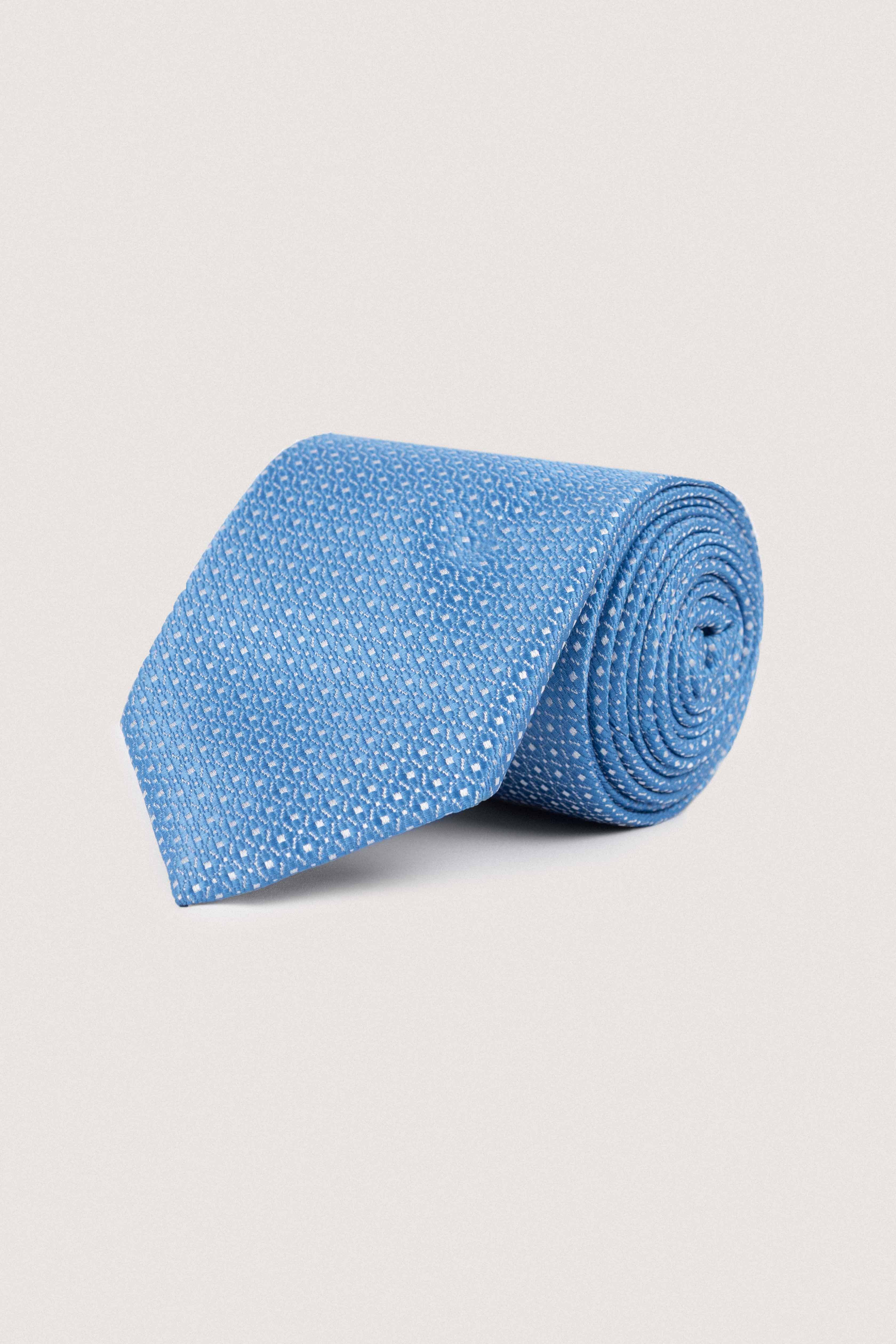 Light Blue Jacquard Necktie with Handkerchief