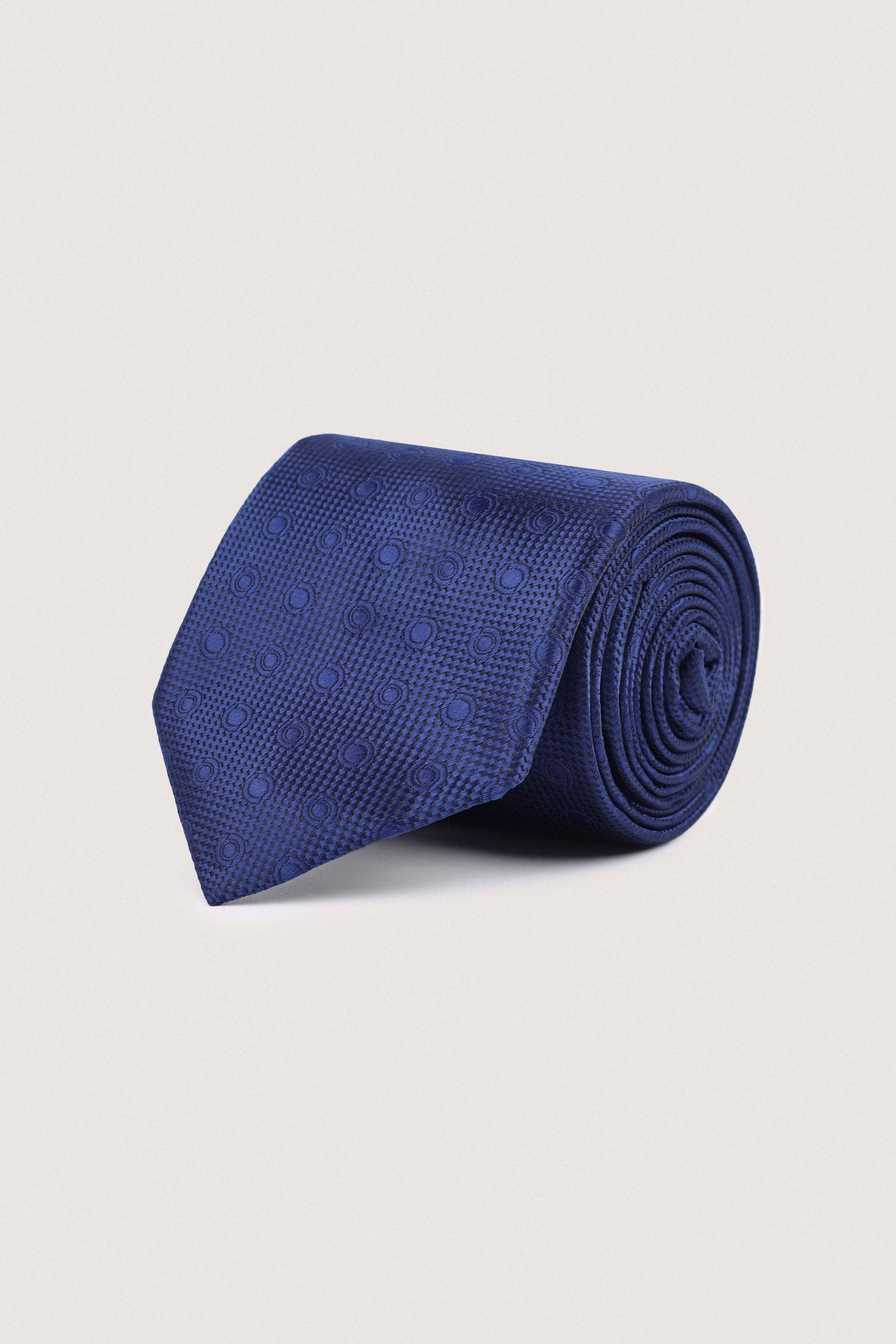 Navy Jacquard Necktie with Handkerchief