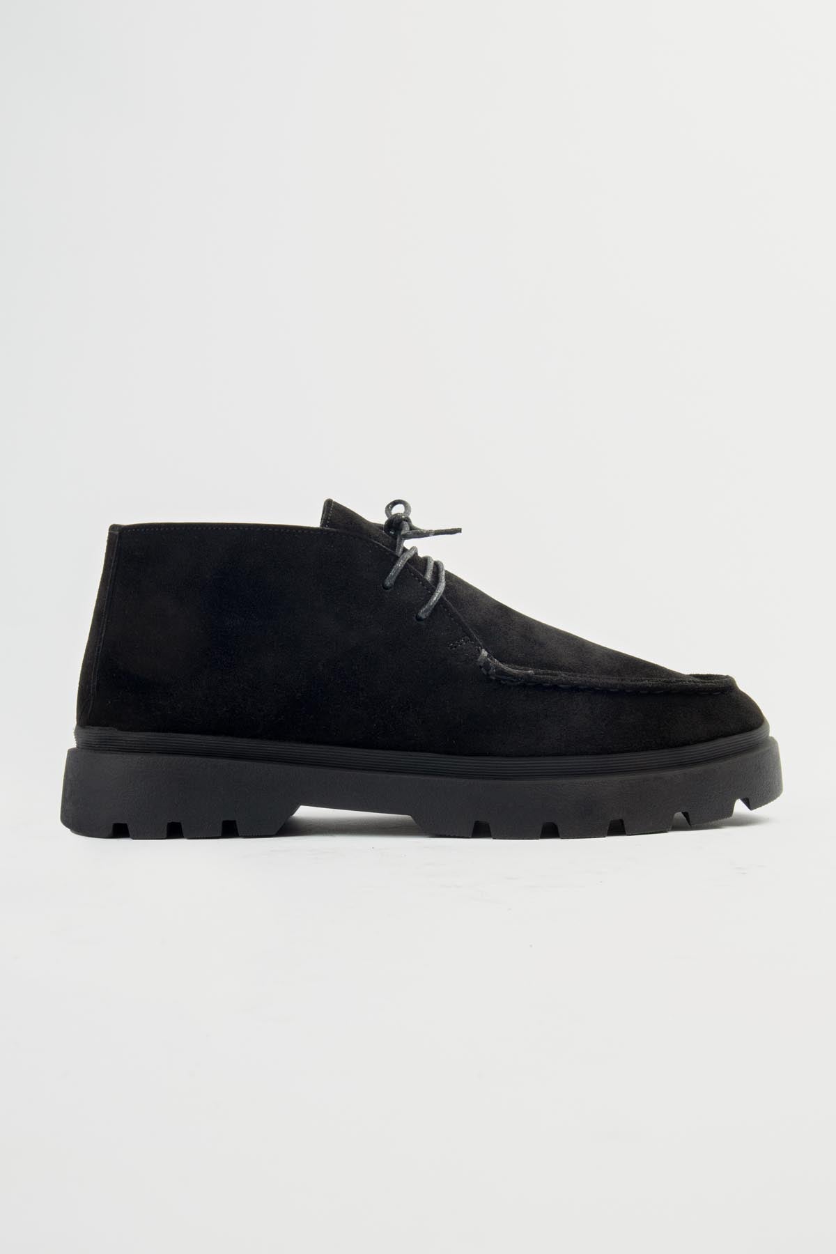 Black Suede Moc-Toe Lace-Up Shoe