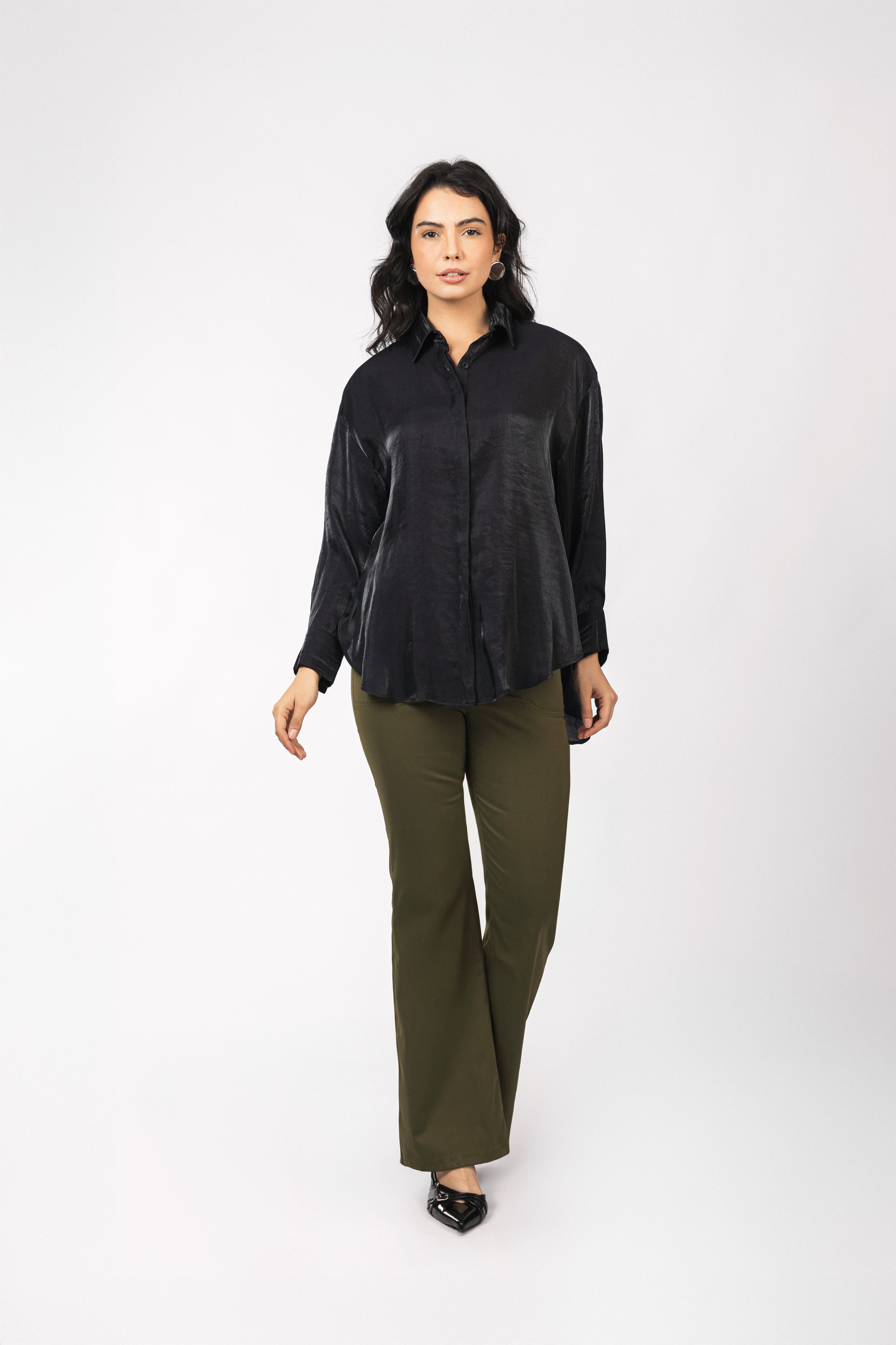 Black Sheen Chiffon Classic Shirt