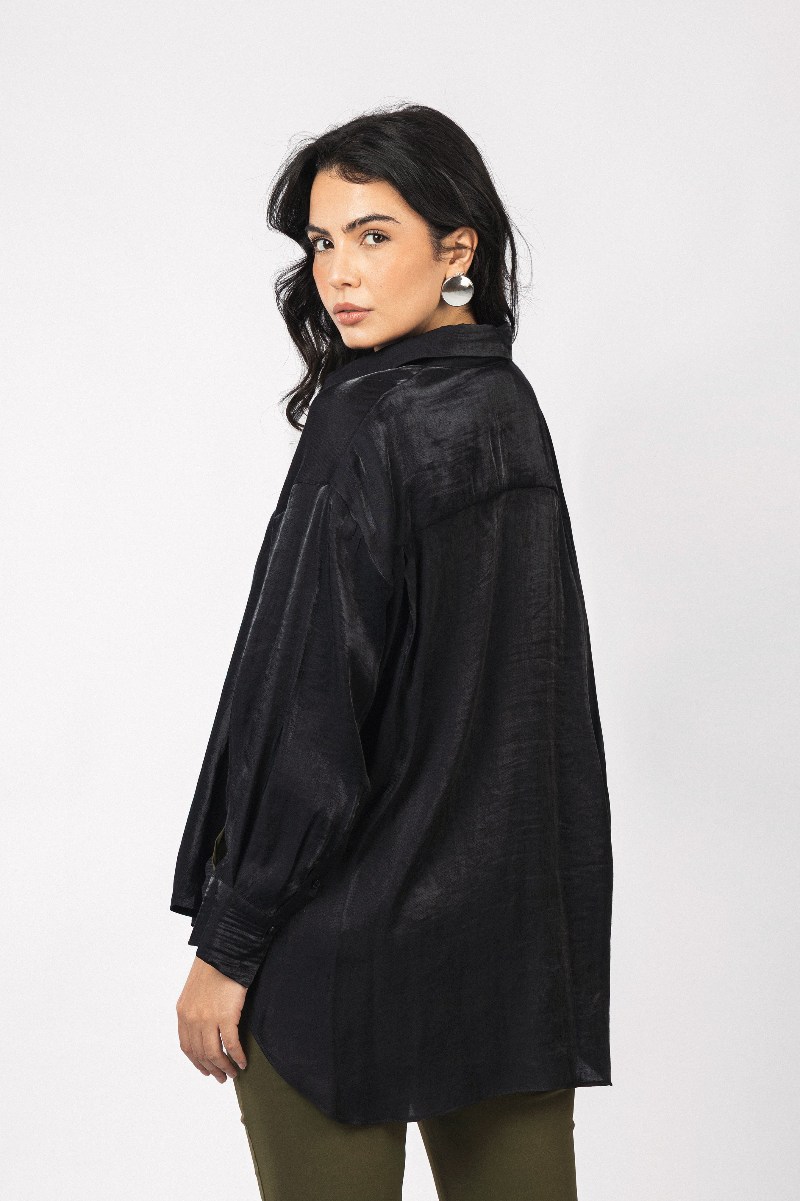 Black Sheen Chiffon Classic Shirt