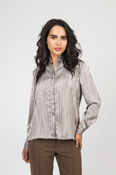Light Beige Printed Sheen Chiffon Classic Shirt