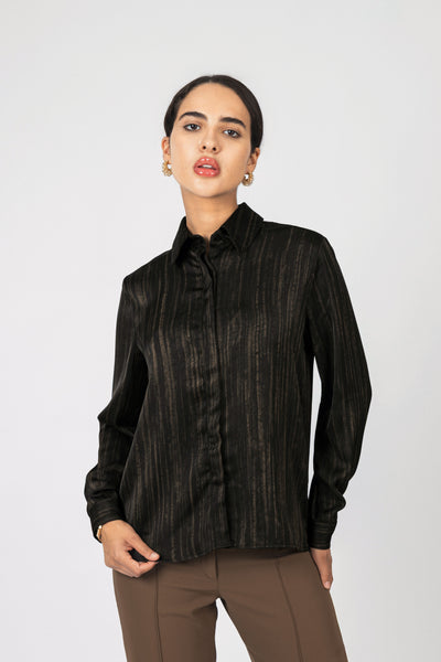Black Printed Sheen Chiffon Classic Shirt