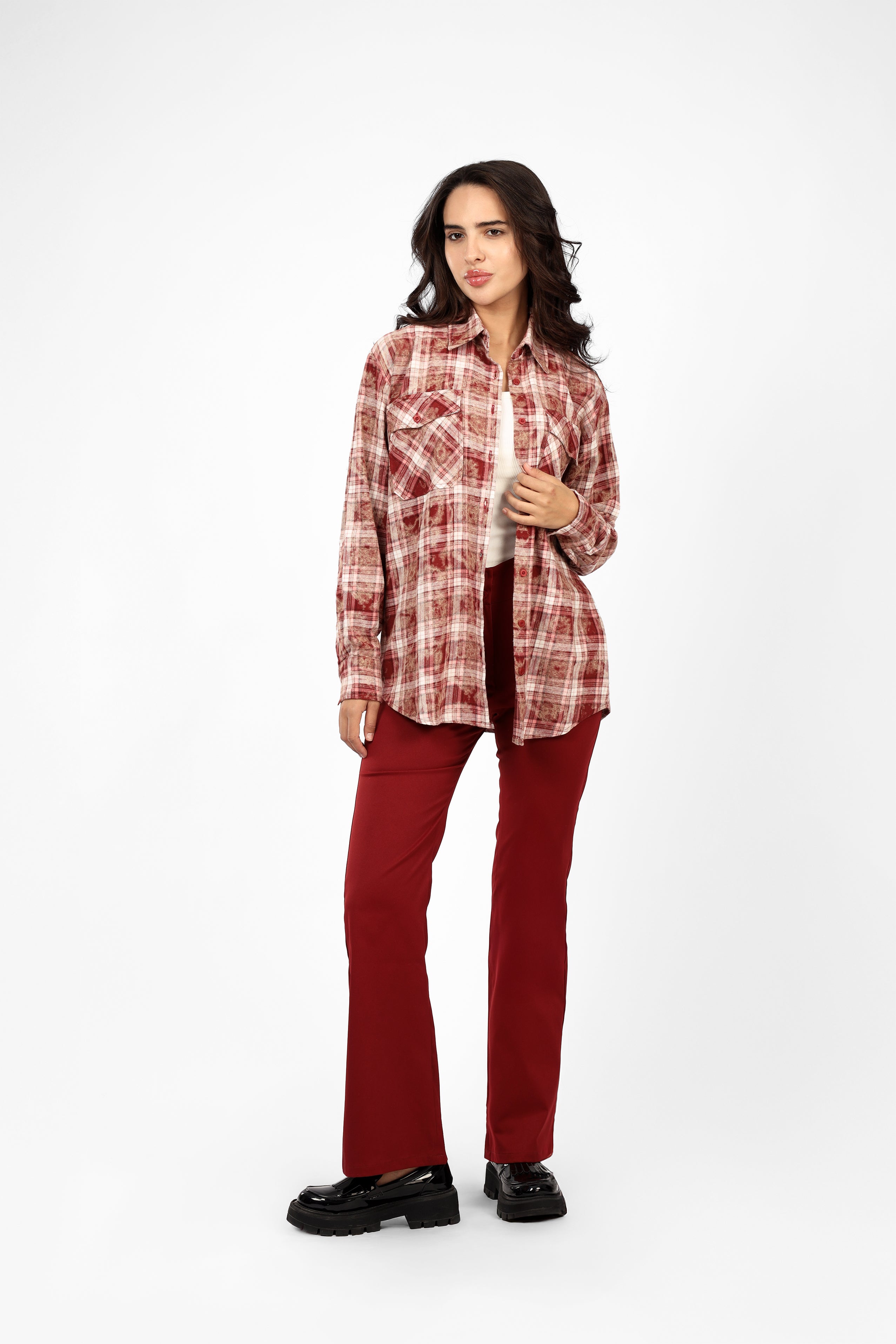 Burgundy Checked Casual Shirt