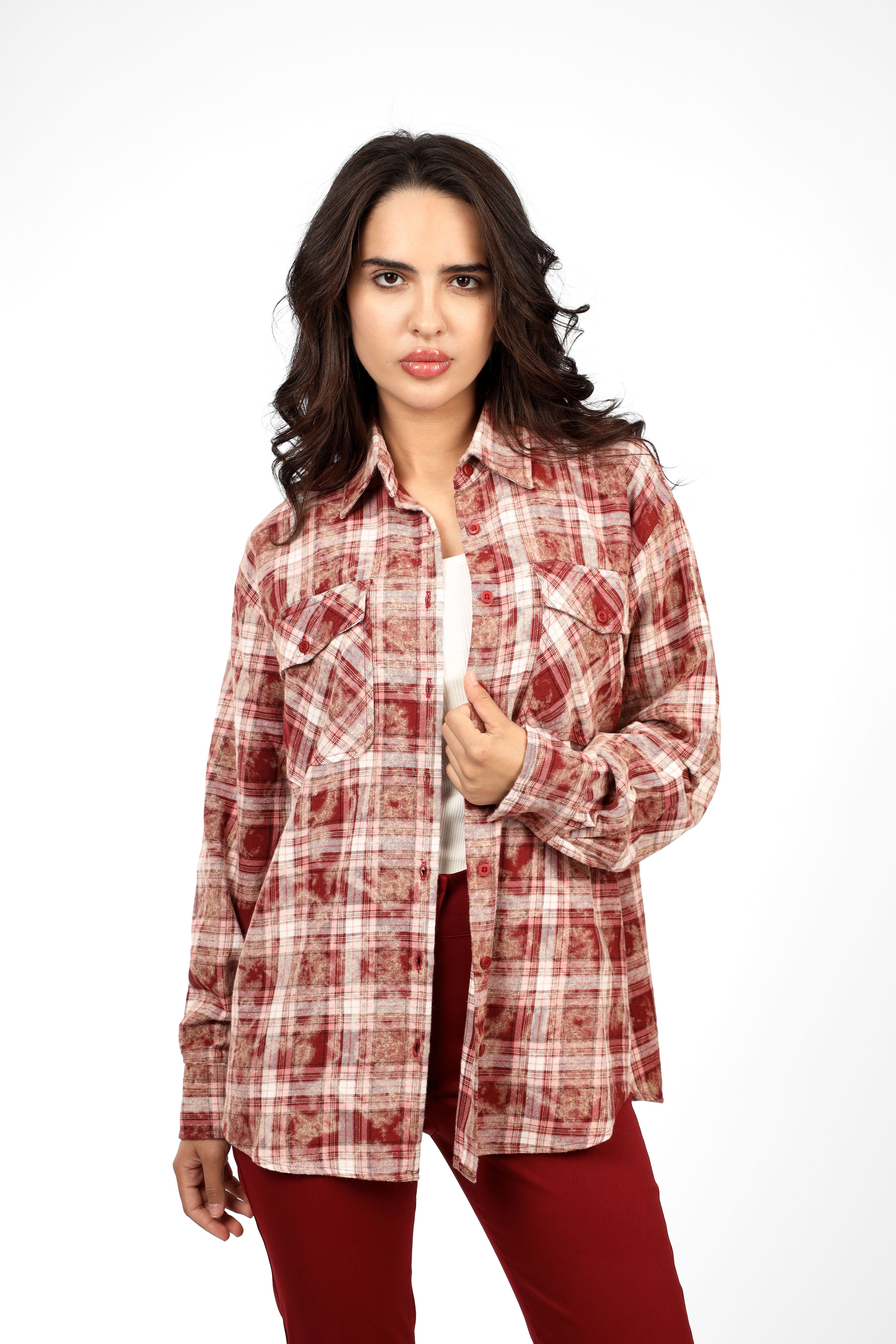 Burgundy Checked Casual Shirt
