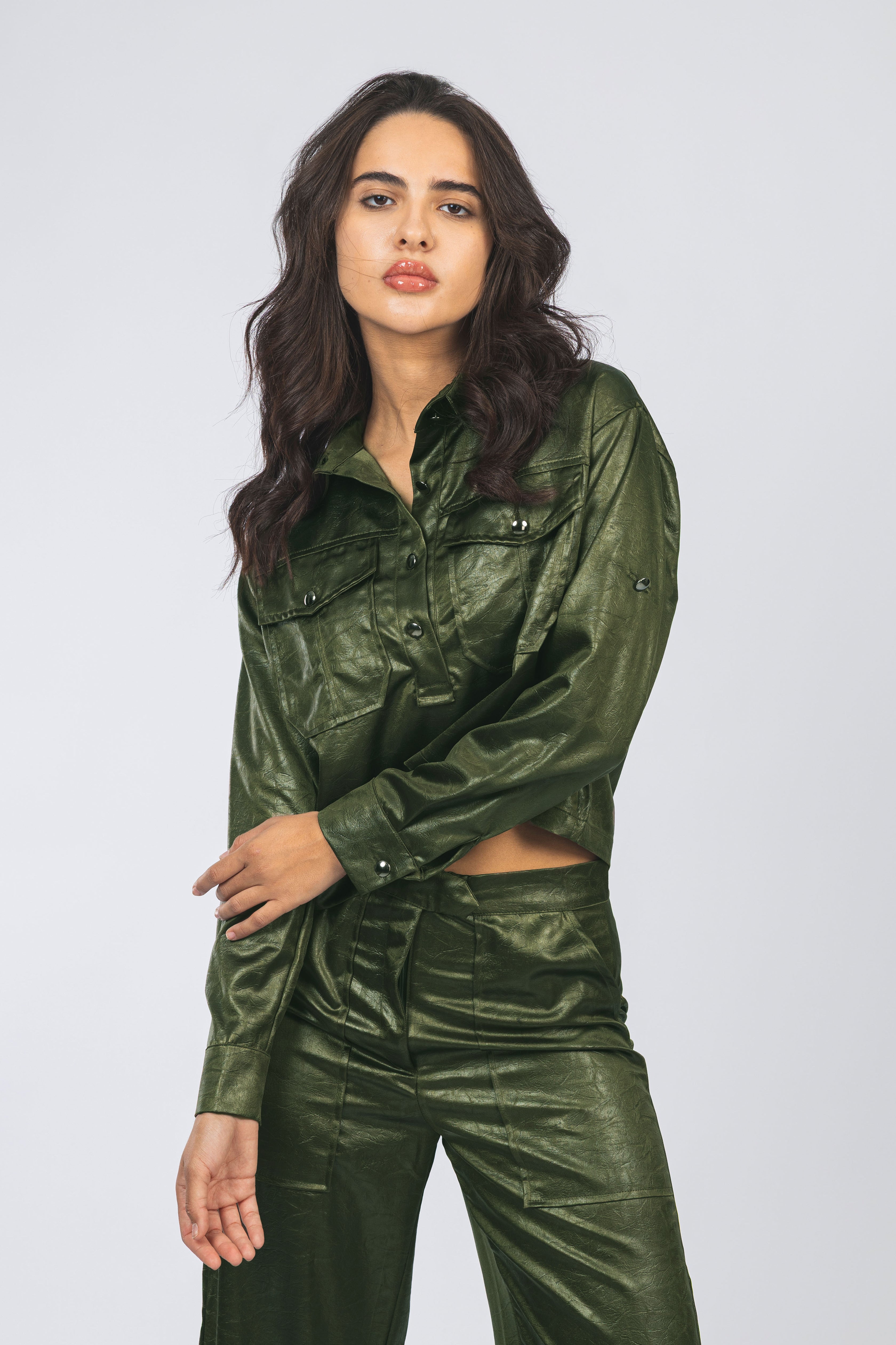 Green Leather Feel Casual Set