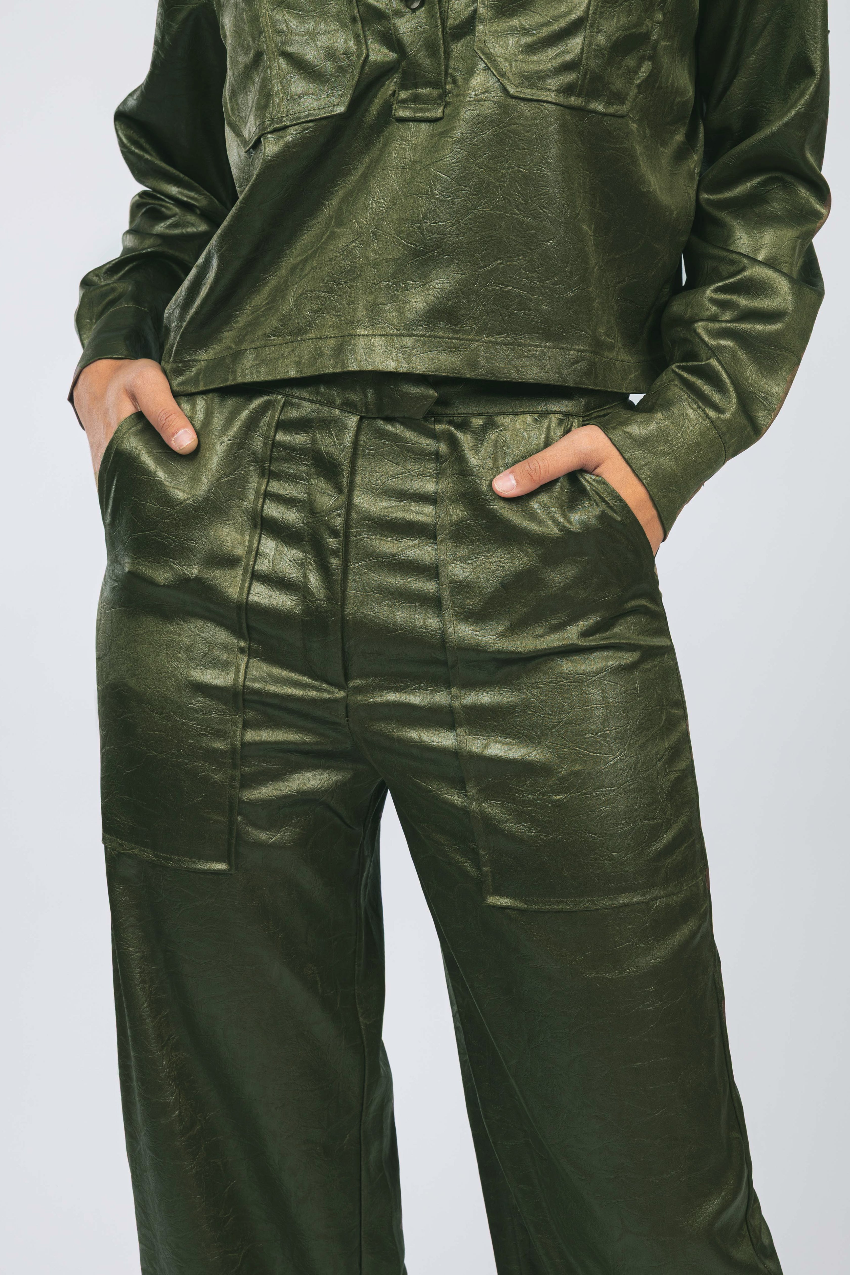 Green Leather Feel Casual Set