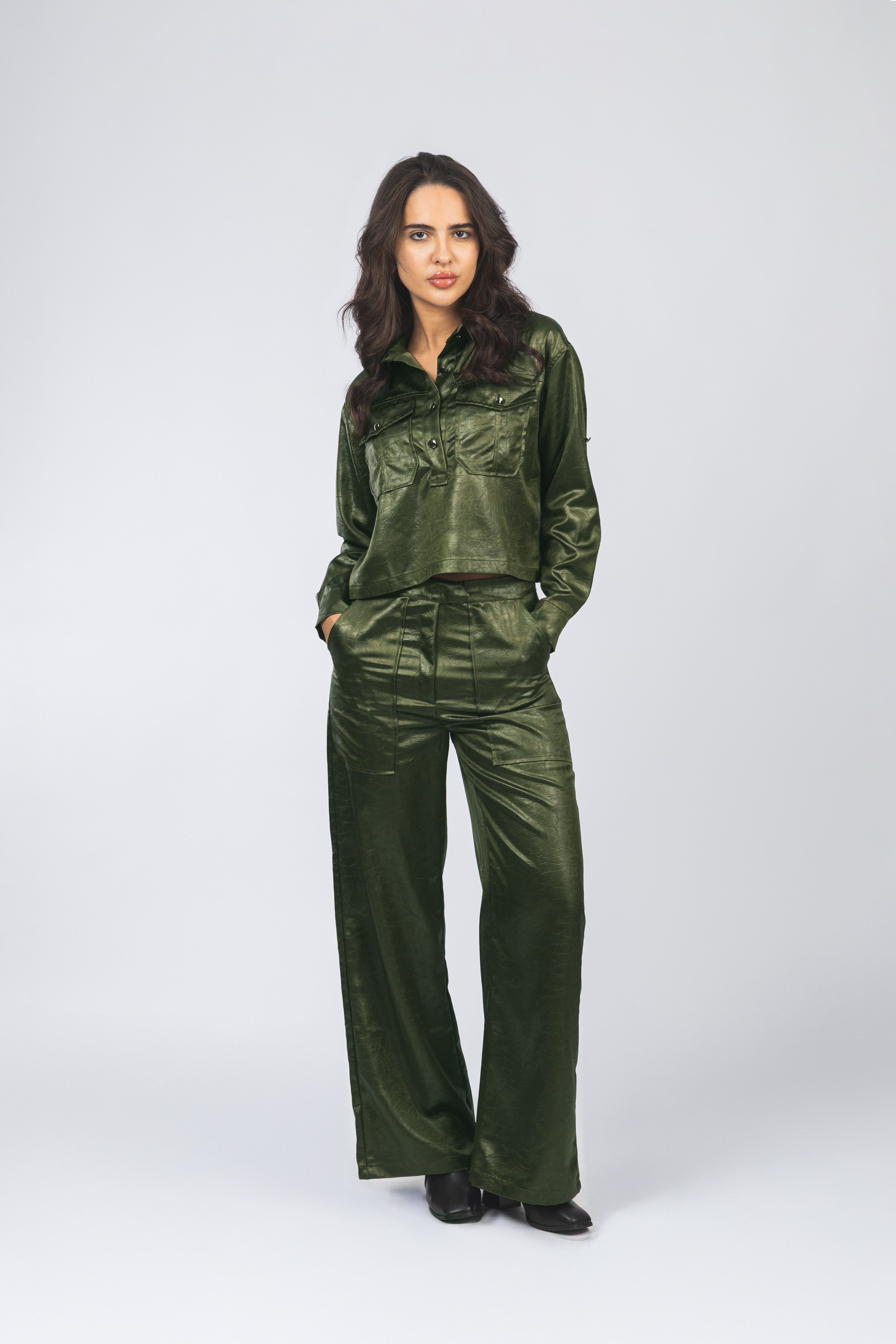 Green Leather Feel Casual Set