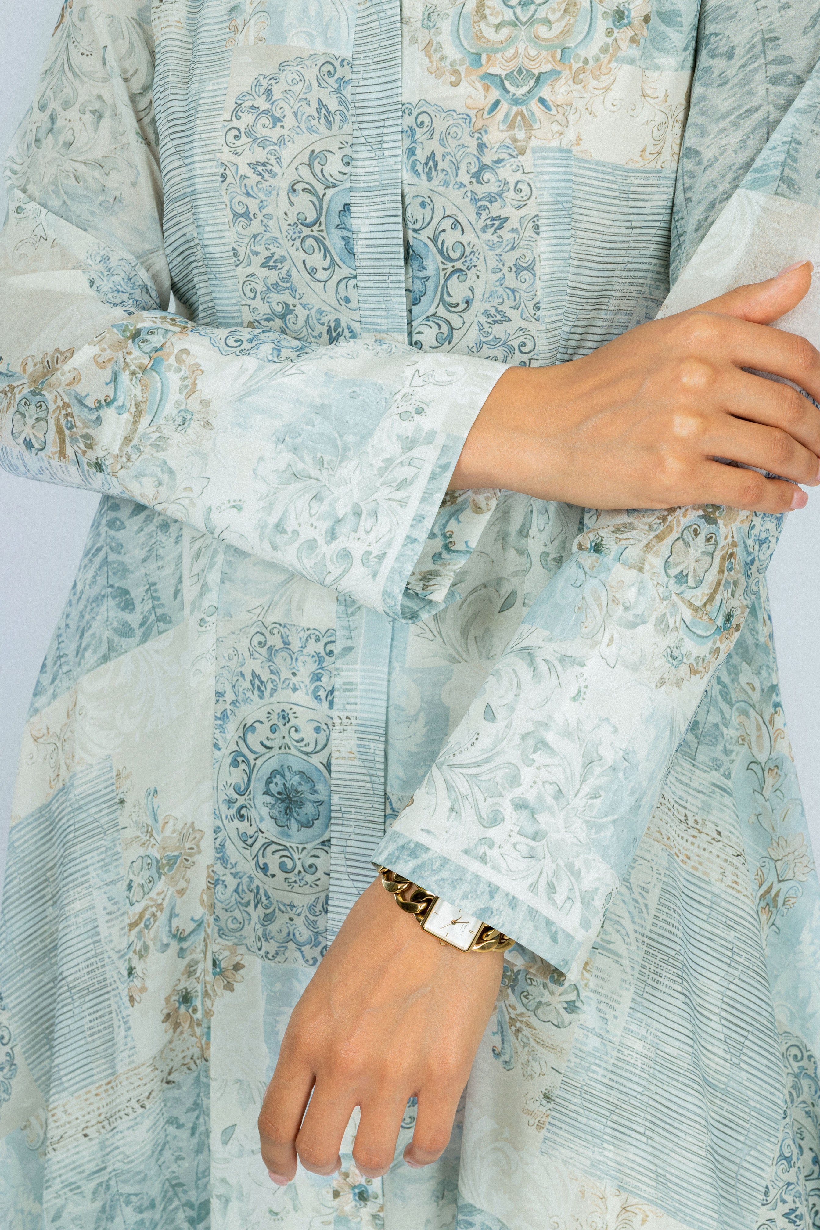 Printed Light Green Chiffon Classic Long Dress