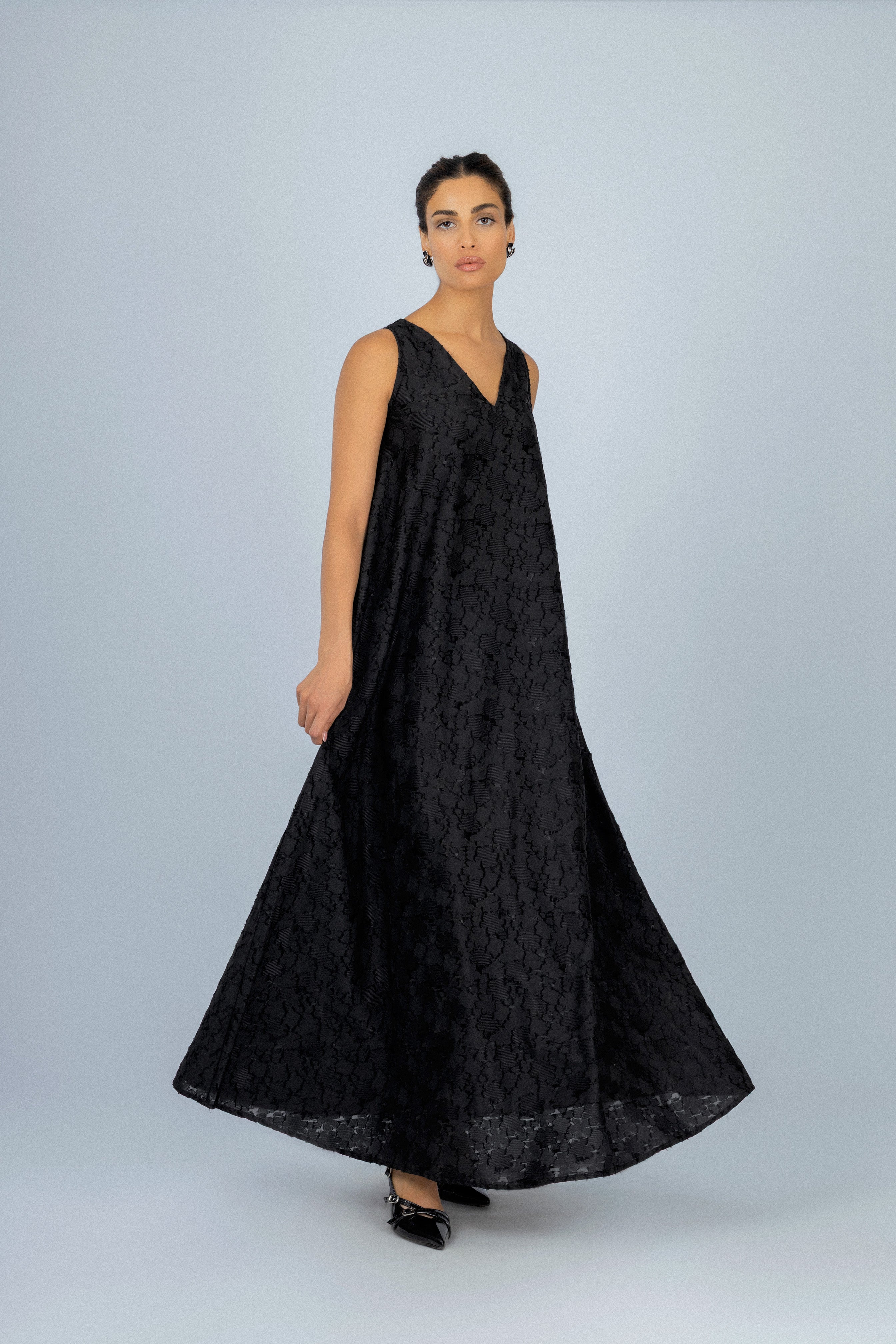 Black Jacquard Long Classic Dress