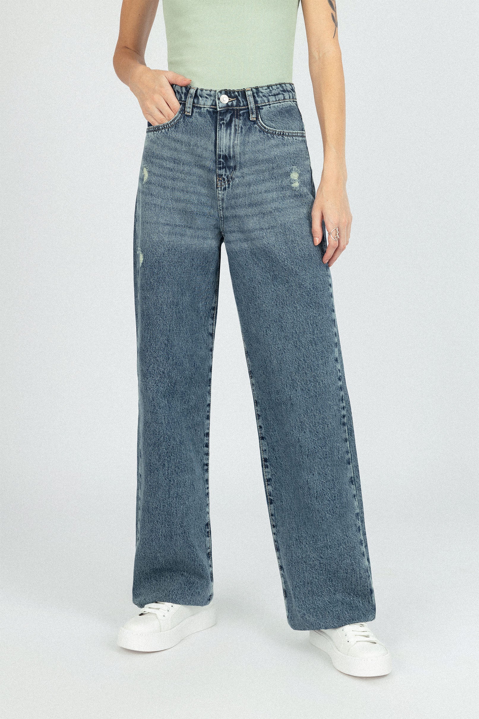 Wide Leg Mid Blue washed Jeans