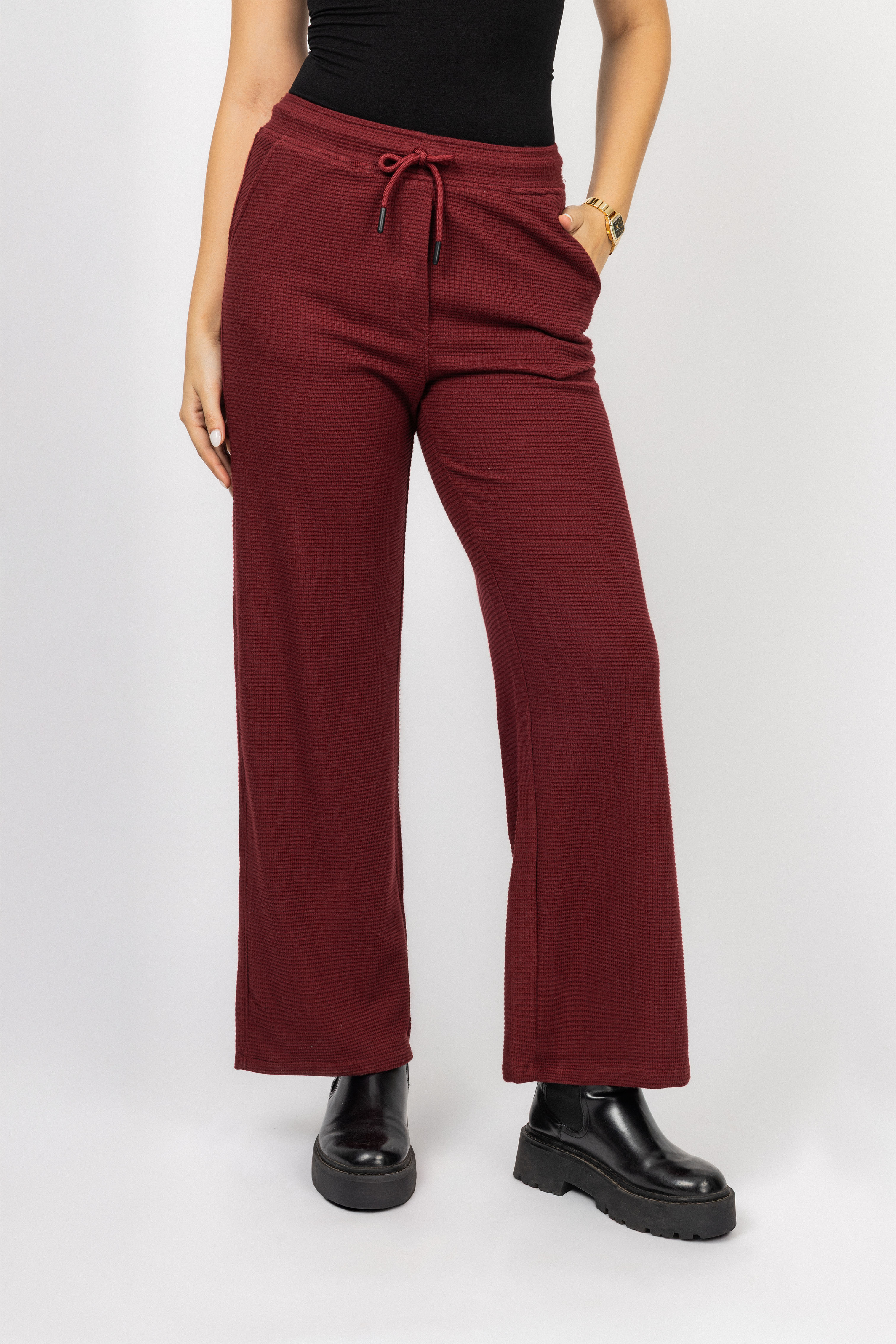 Dark Red Jacquard Jersey Casual Pants