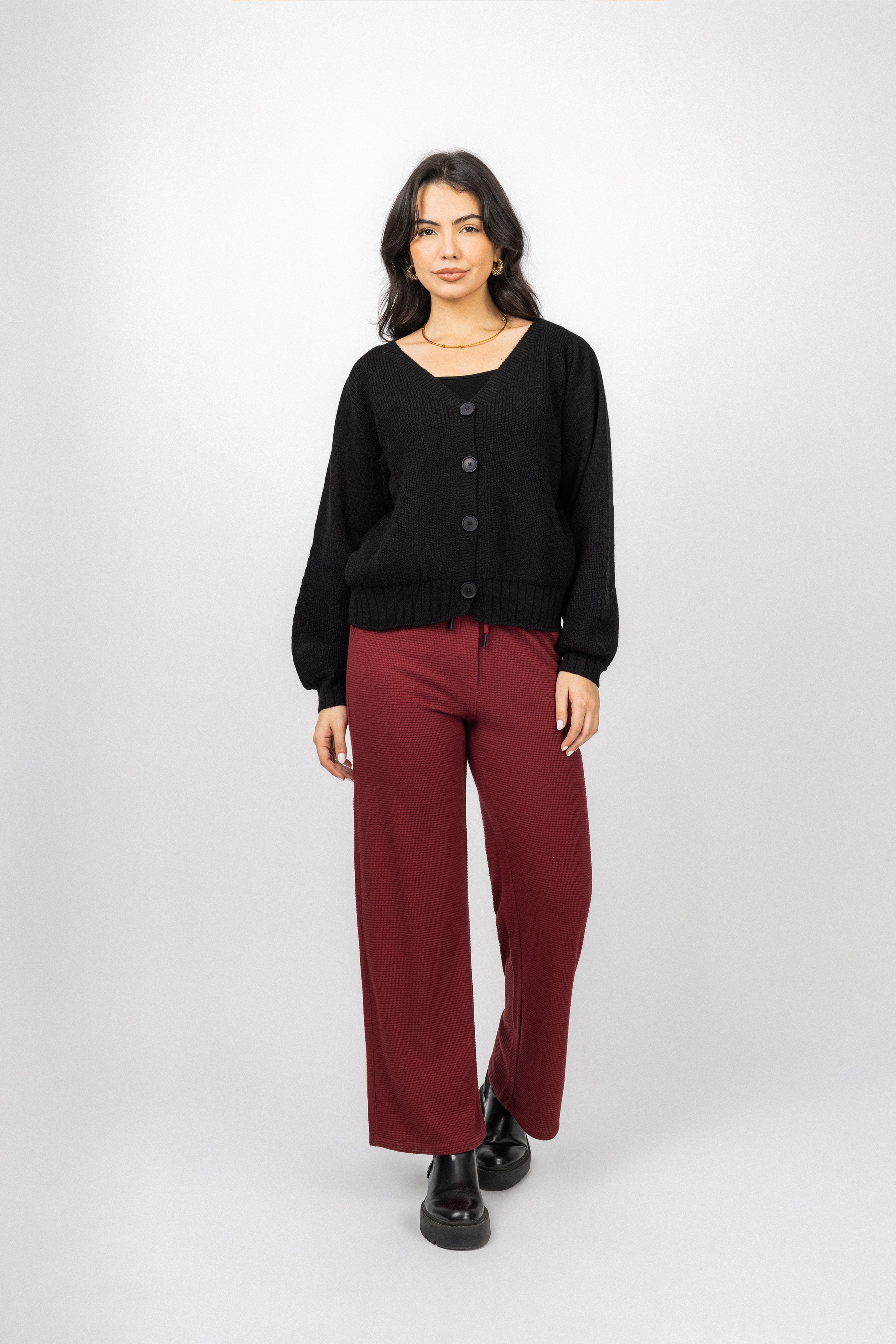 Dark Red Jacquard Jersey Casual Pants