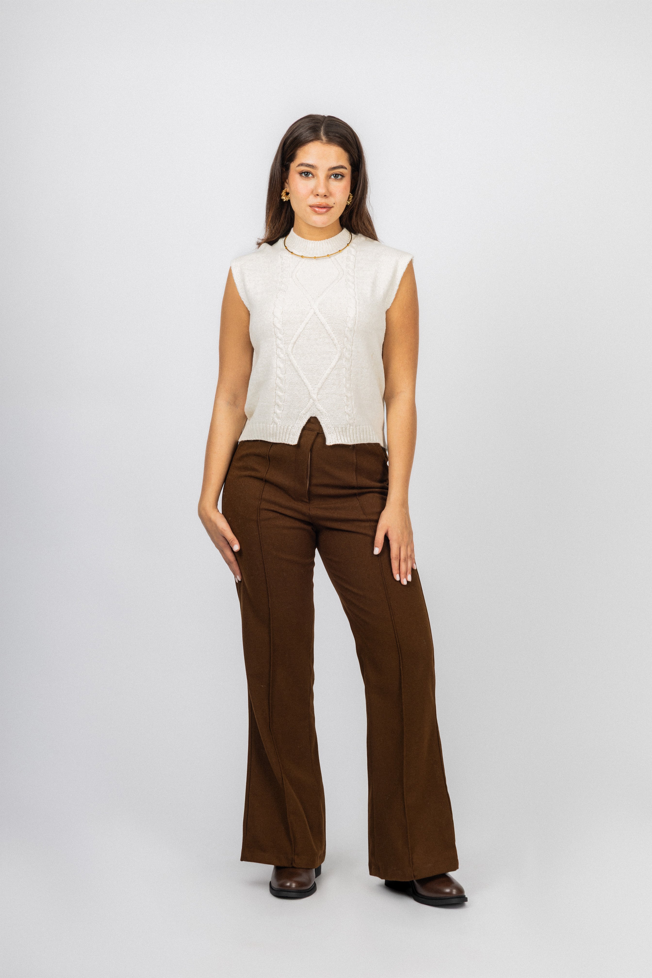 Off White Knitted Women Vest