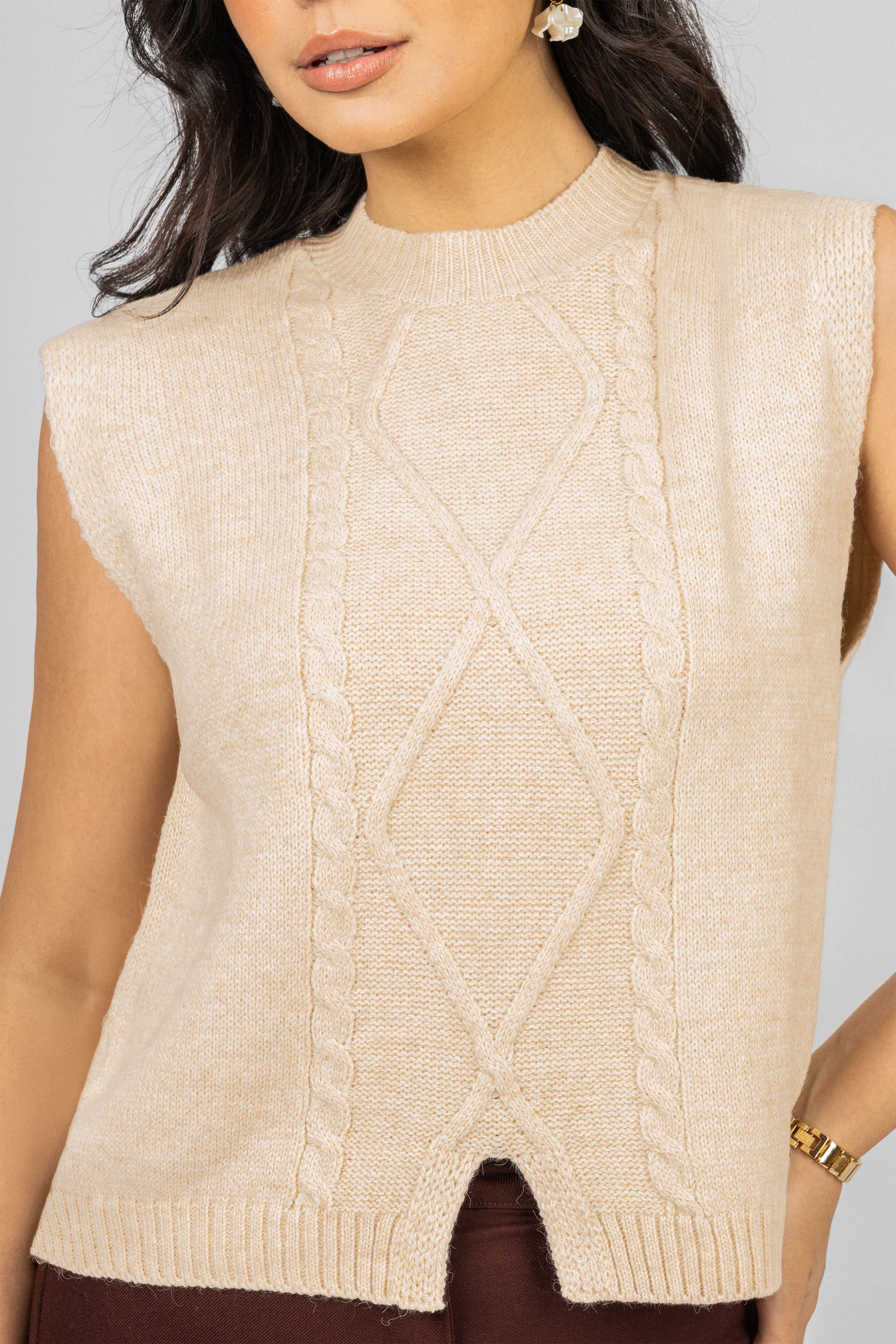 Beige Knitted Women Vest