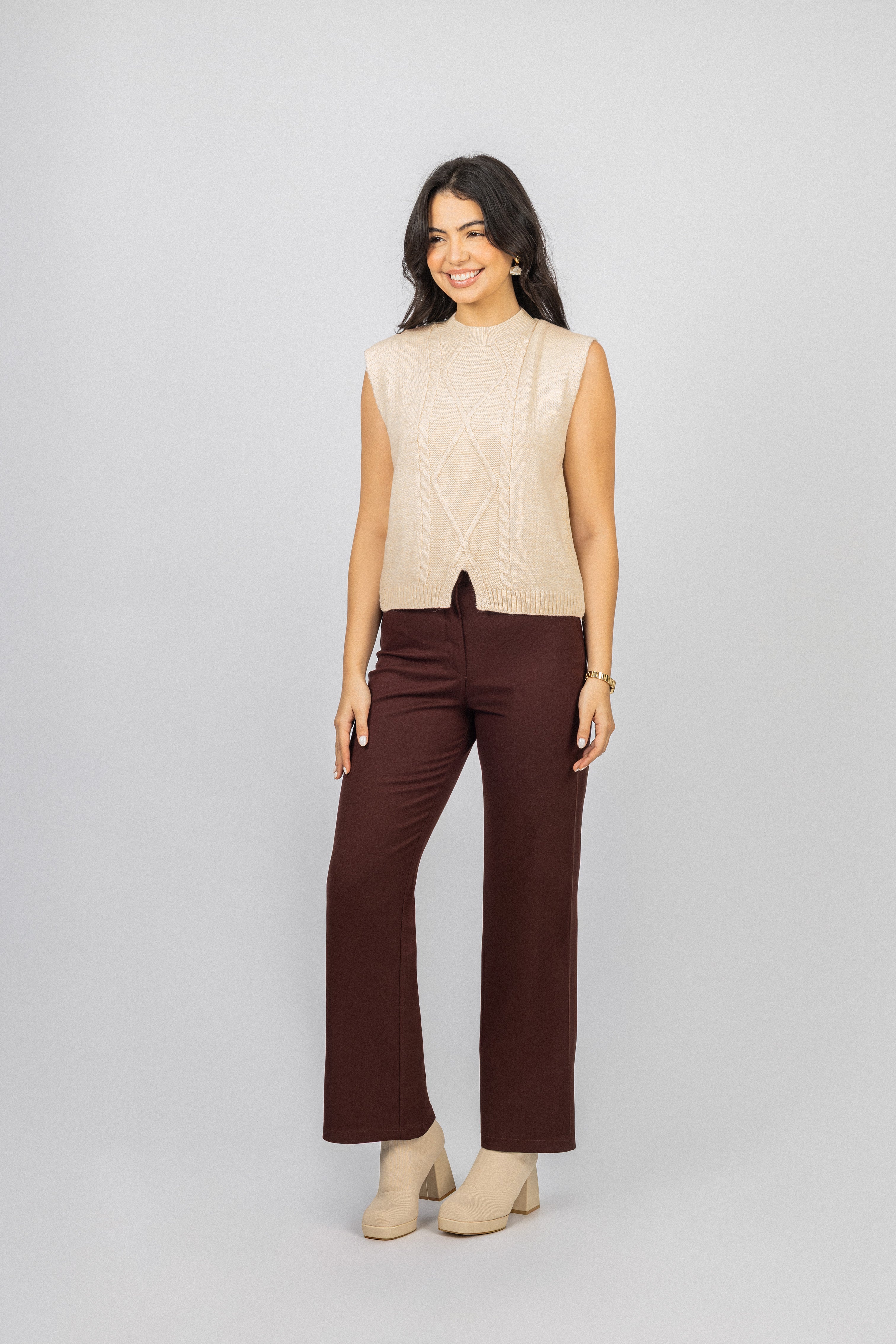 Beige Knitted Women Vest