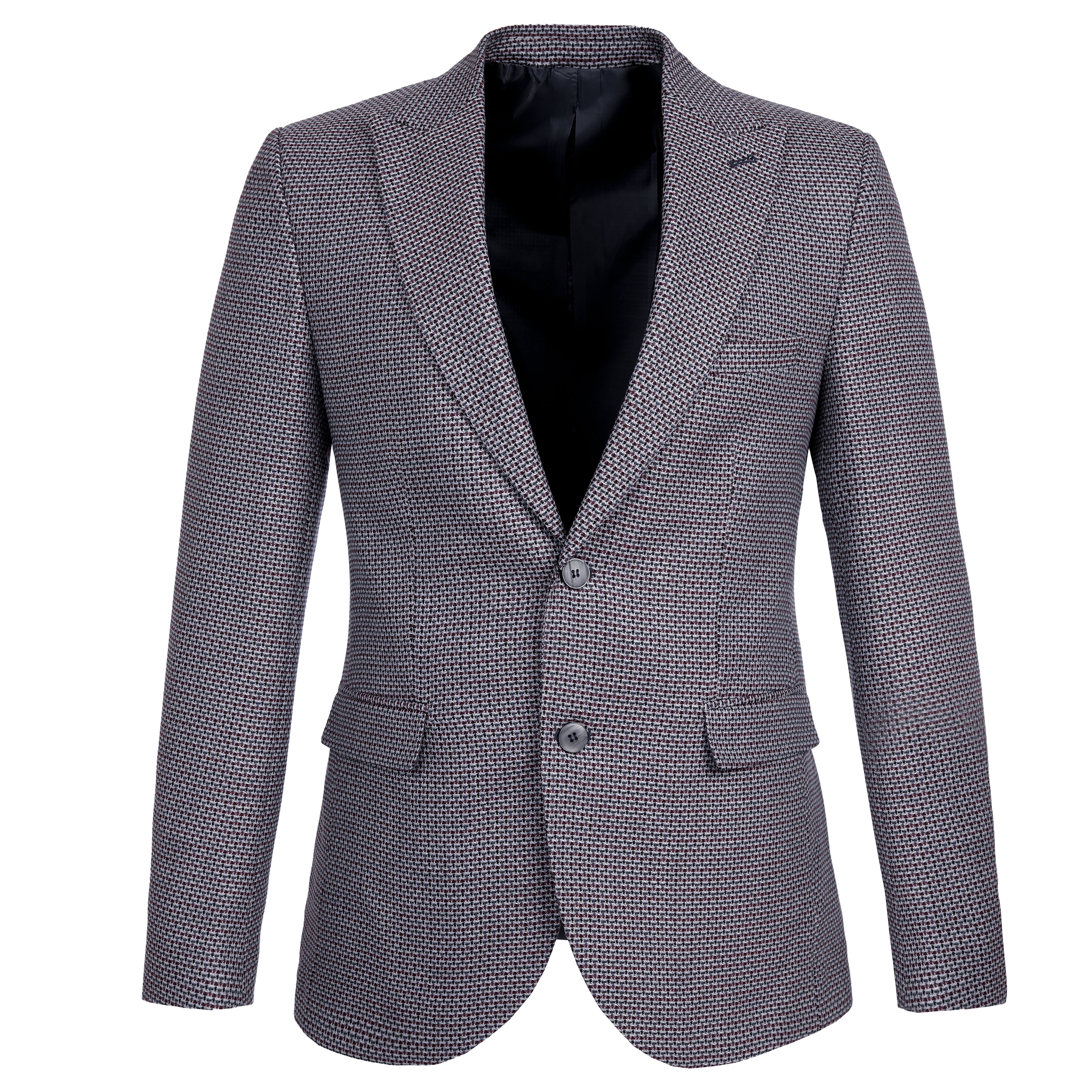 Knitted Dark Gray & Dark Red Casual Blazer. - 1