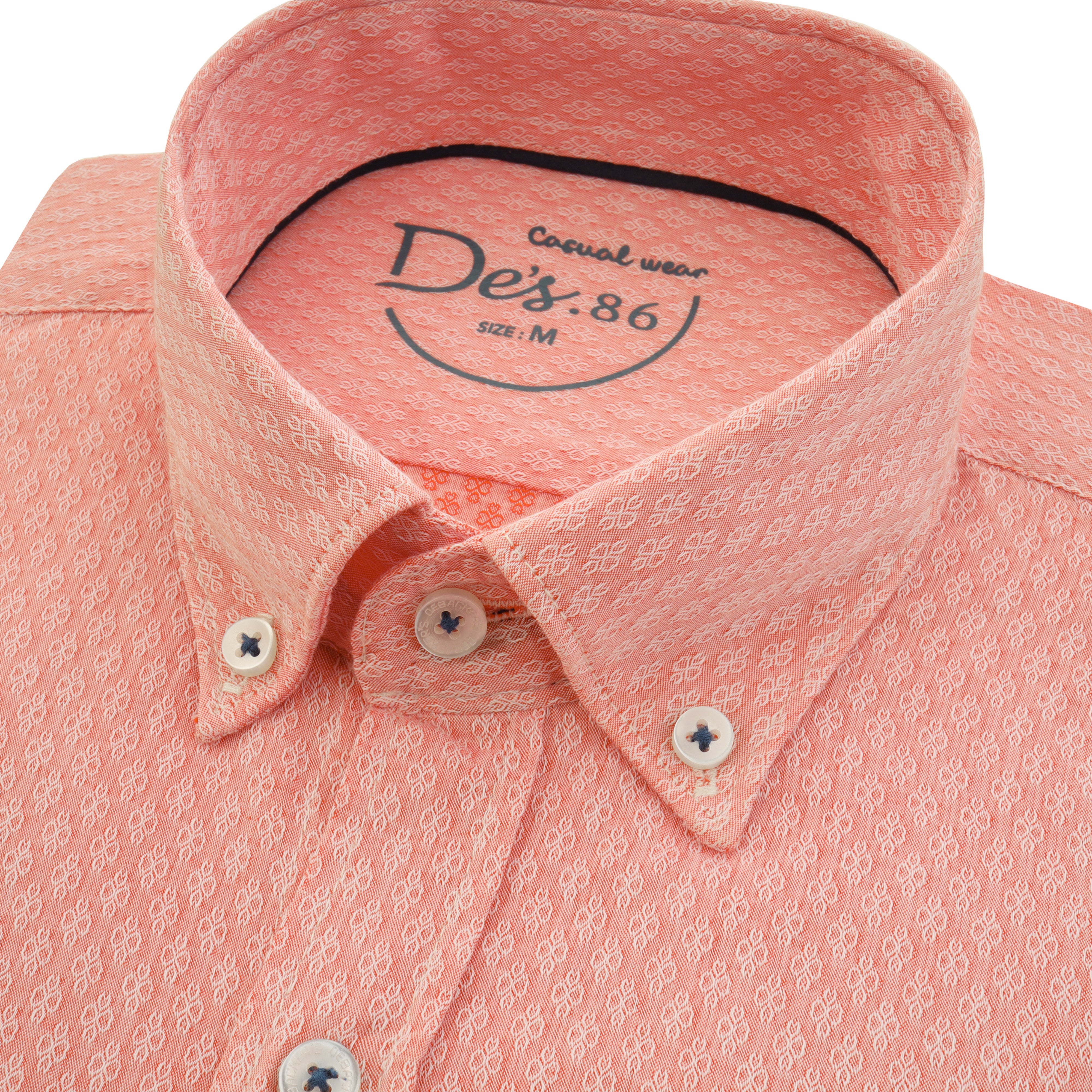 Jacquard Light Coral Cotton Casual Shir
