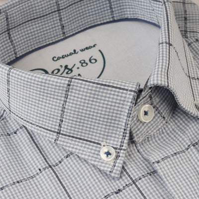 Checked Light Blue Cotton  Casual Shirt