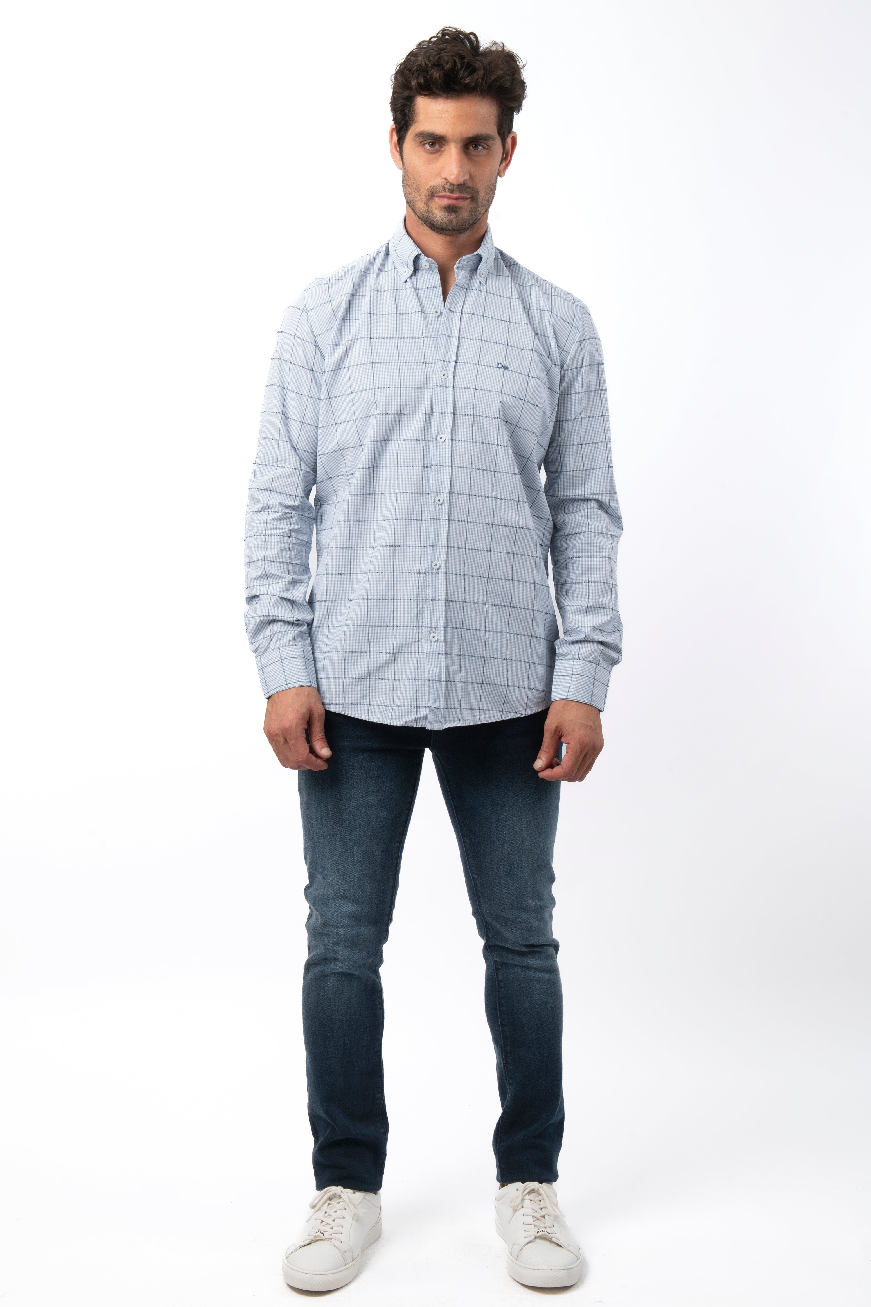 Checked Light Blue Cotton  Casual Shirt