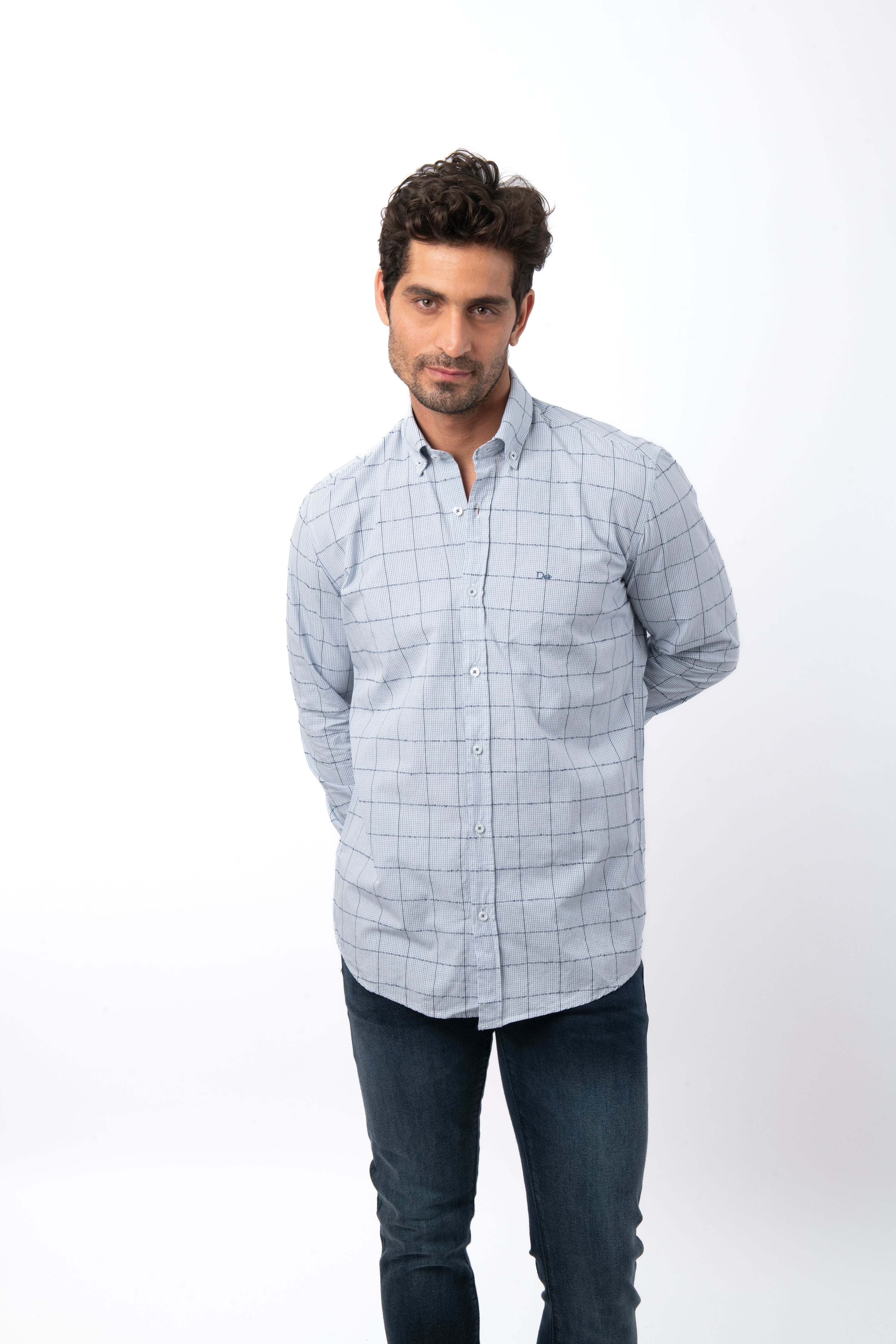 Checked Light Blue Cotton  Casual Shirt