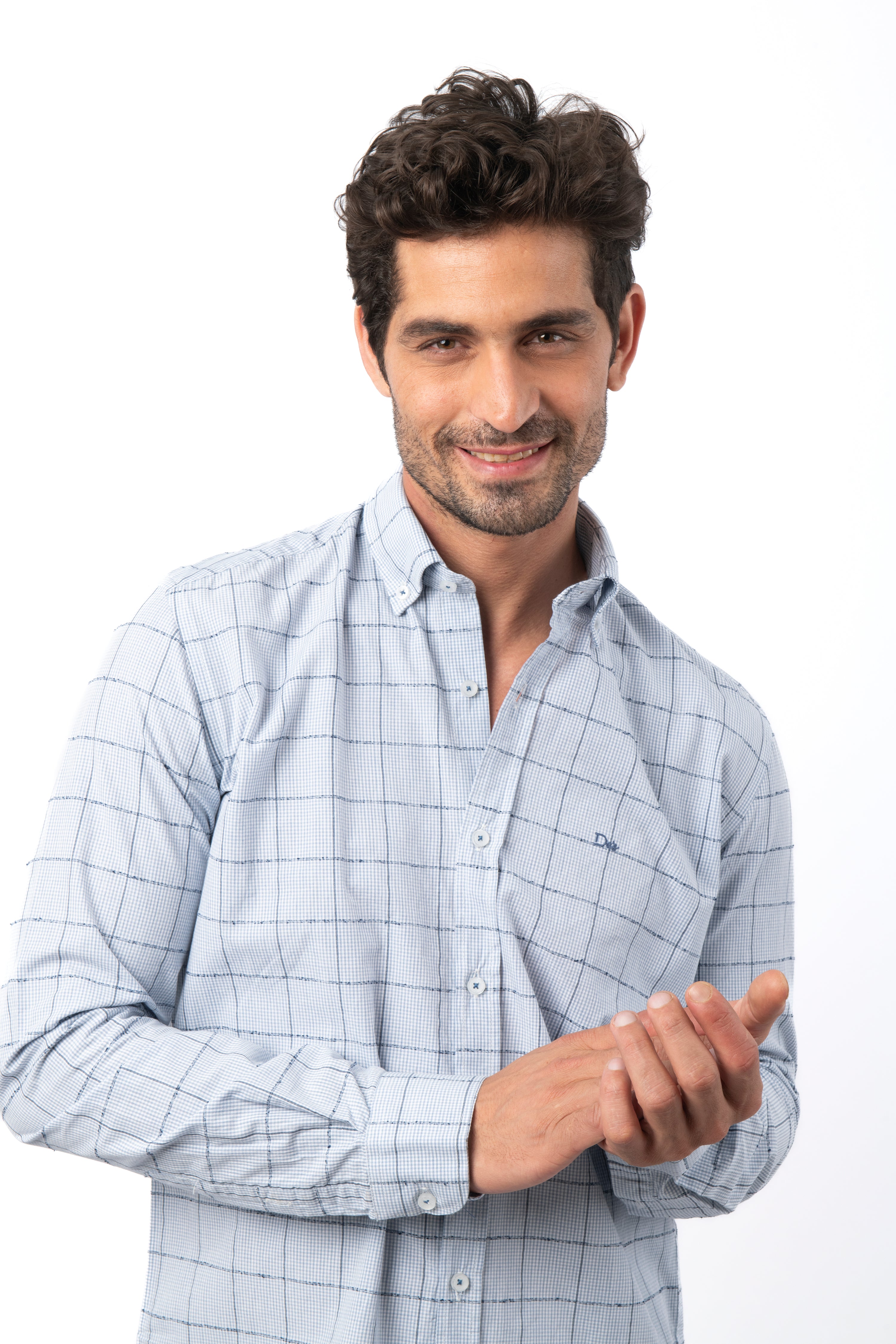 Checked Light Blue Cotton  Casual Shirt