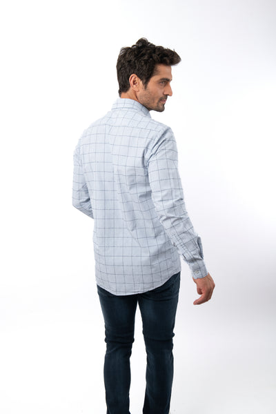 Checked Light Blue Cotton  Casual Shirt