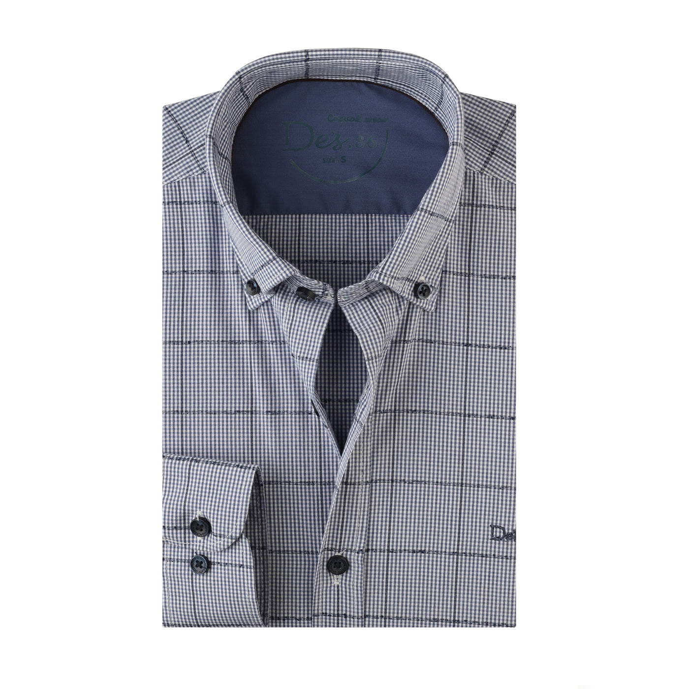 Checked Navy & Blue Cotton  Casual Shirt