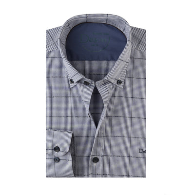 Checked Navy & Blue Cotton  Casual Shirt