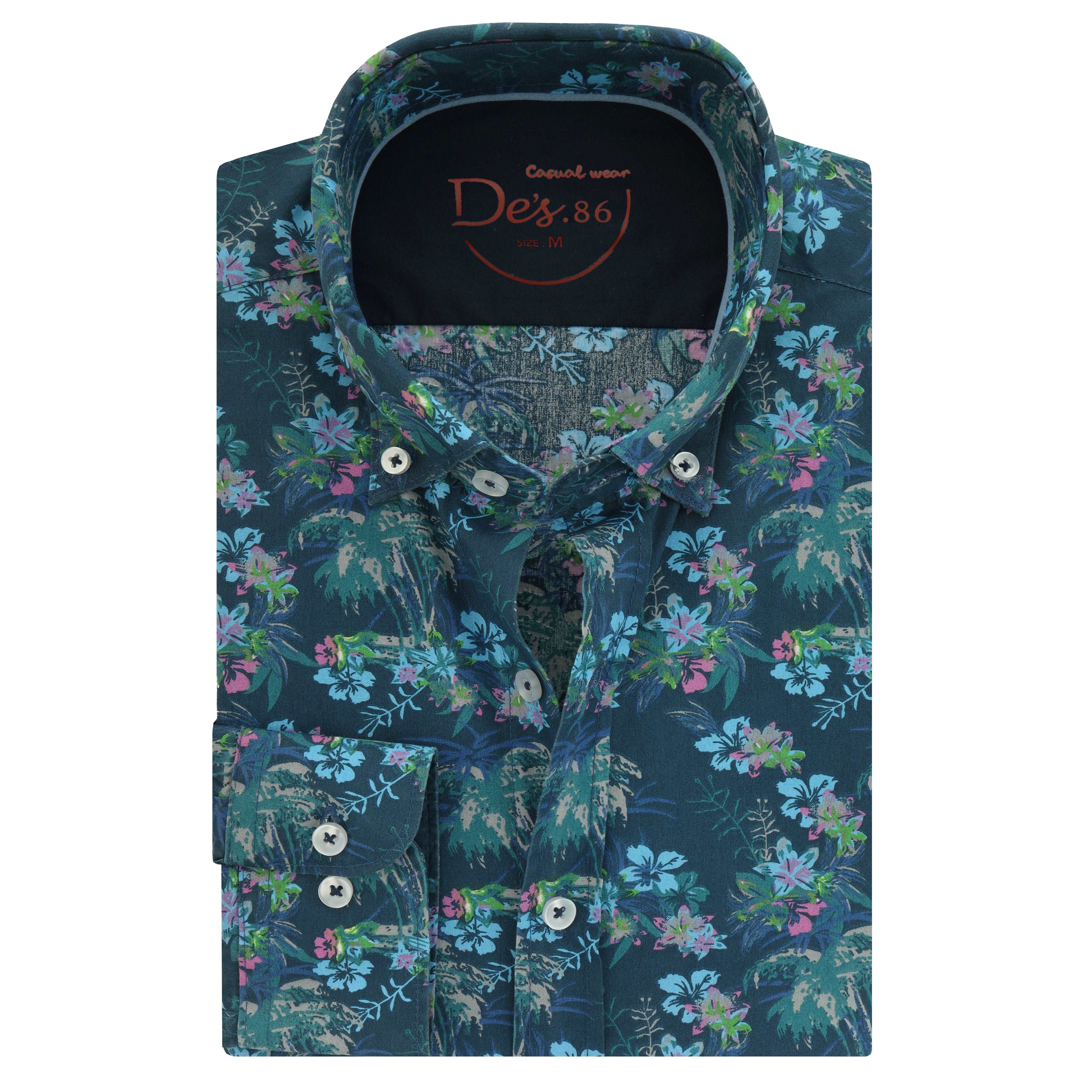 Steel Blue Printed Casual Shirt - 1
