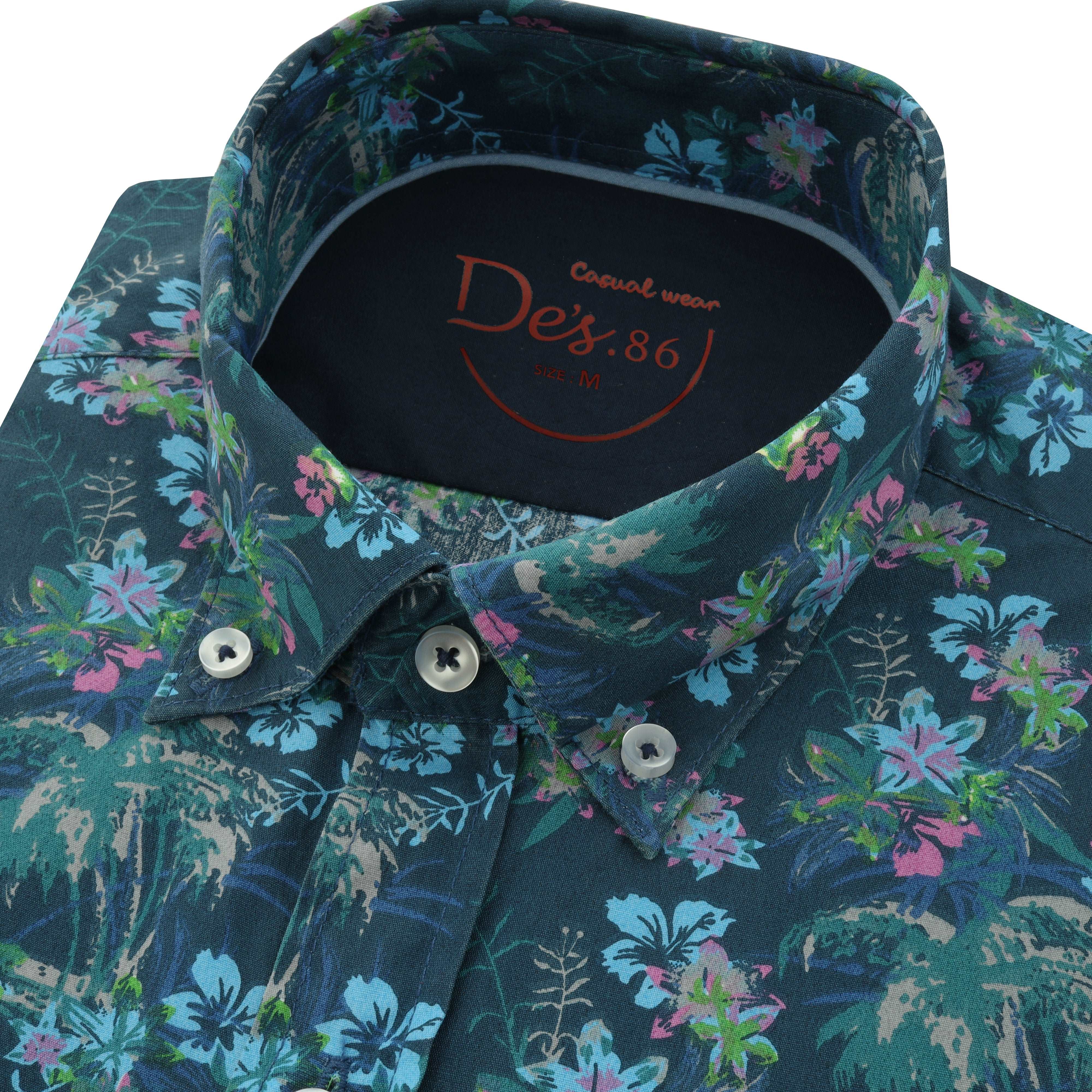 Steel Blue Printed Casual Shirt - 3