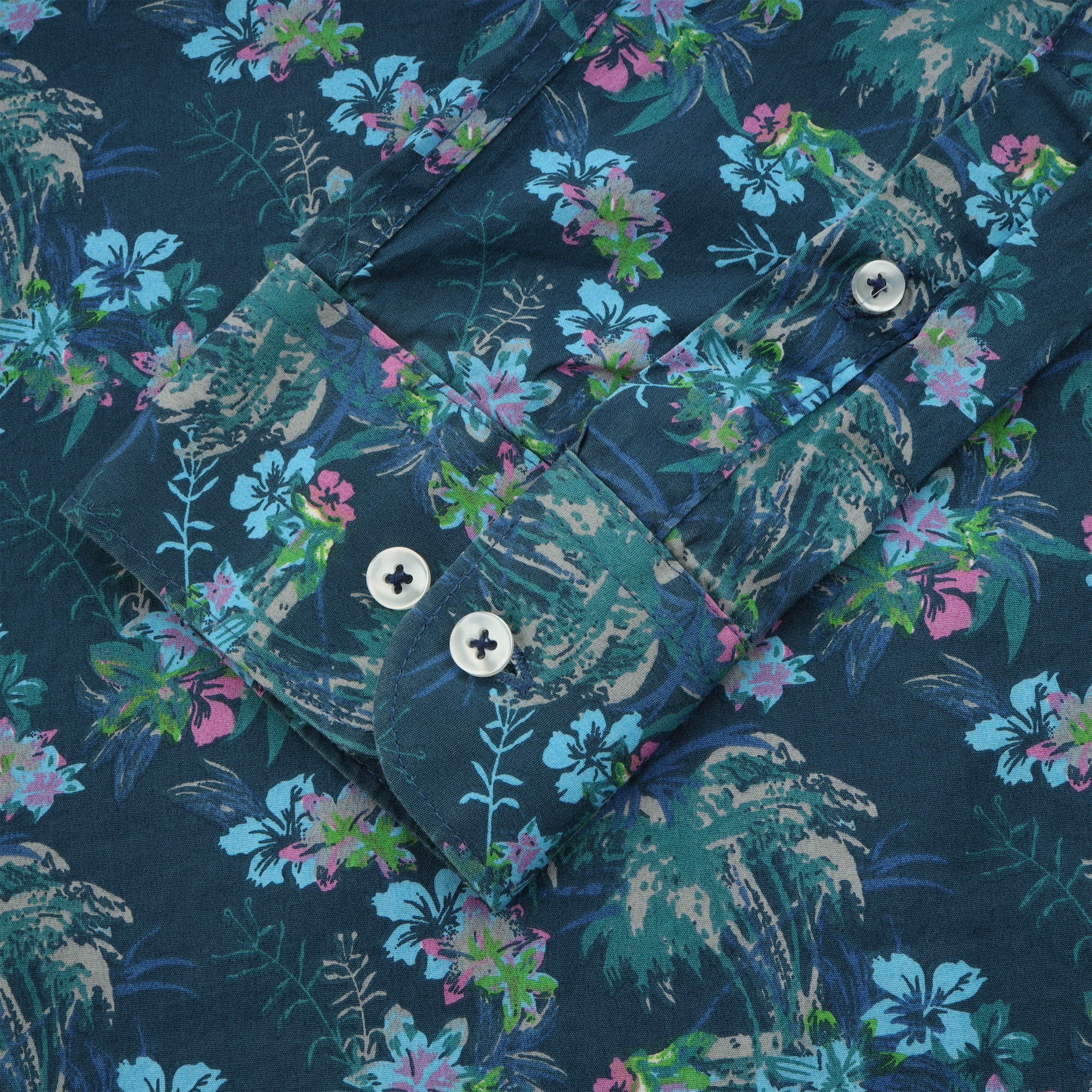 Steel Blue Printed Casual Shirt - 4