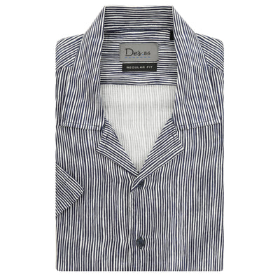 Striped White & Navy Short Sleeves Shirt