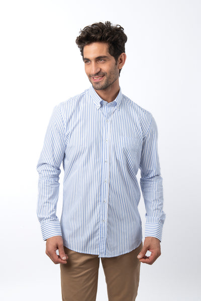 Striped  Light Blue& White Cotton Casual Shirt