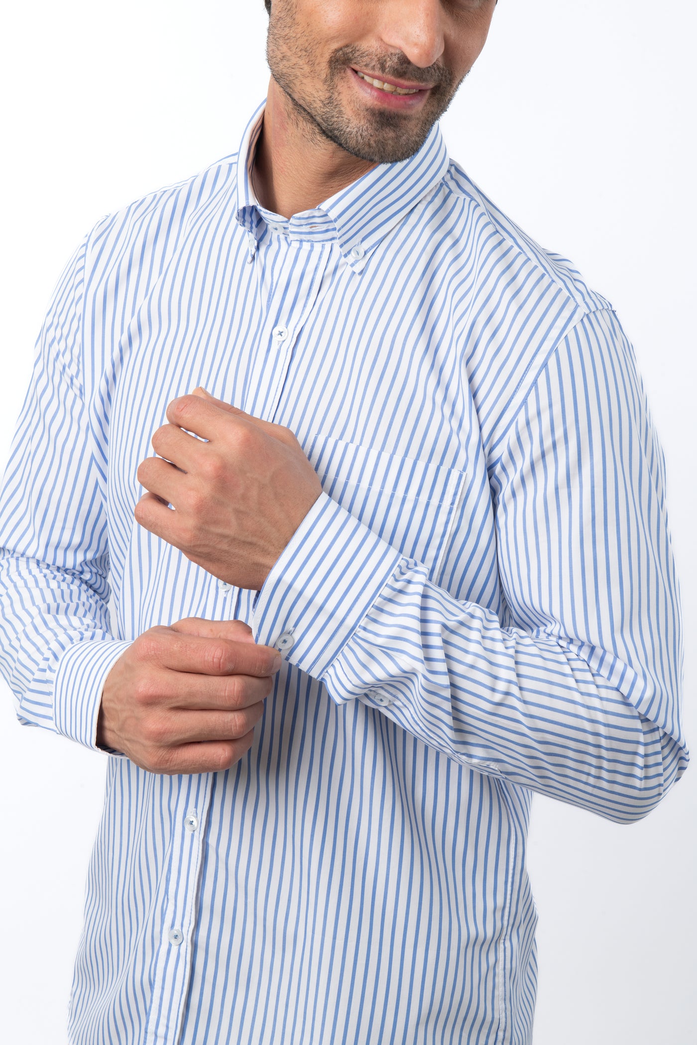 Striped  Light Blue& White Cotton Casual Shirt