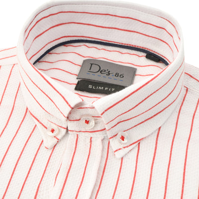 Striped Slim White & Red Cotton Casual Shirt