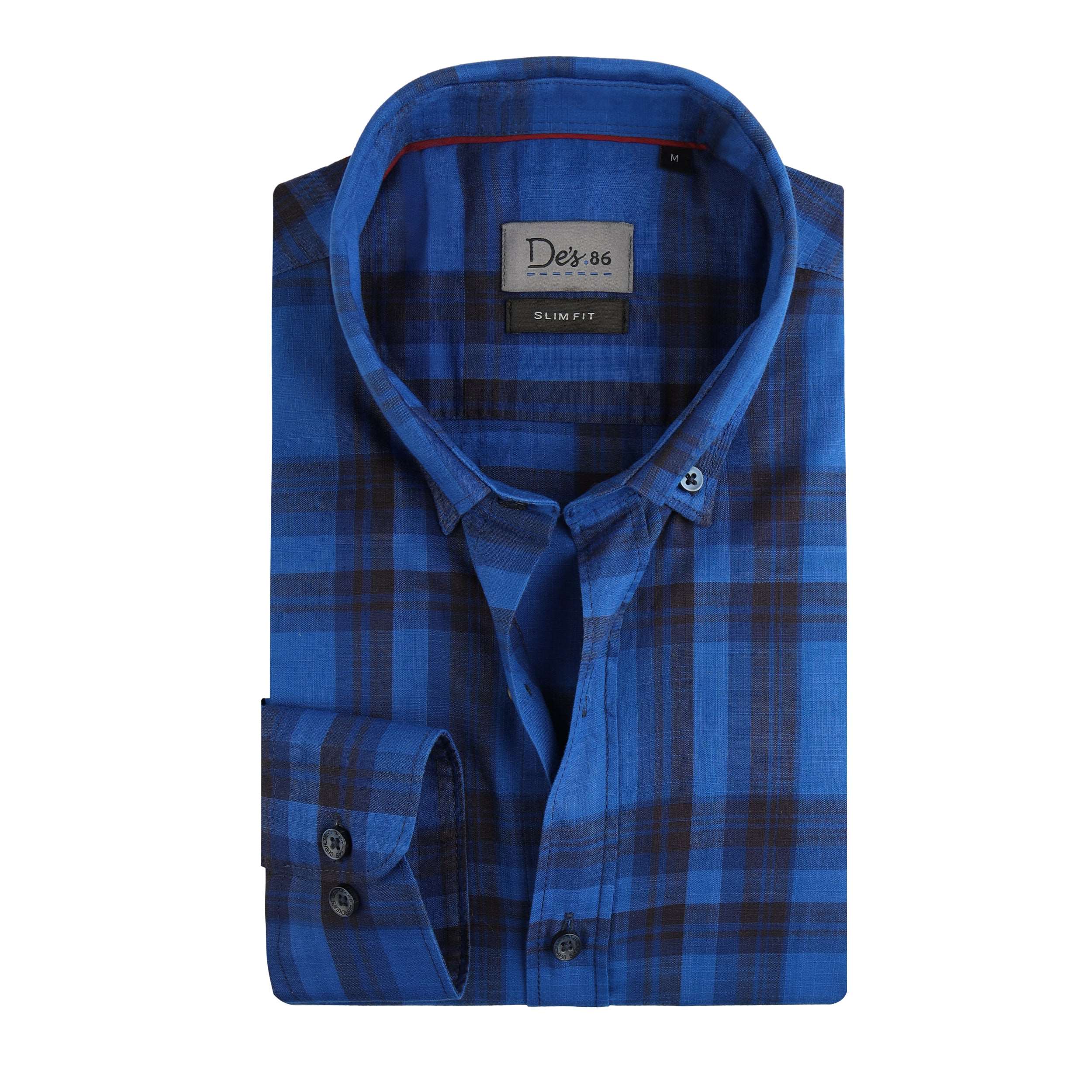 Checked Navy  Cotton Slim Casual Shirt