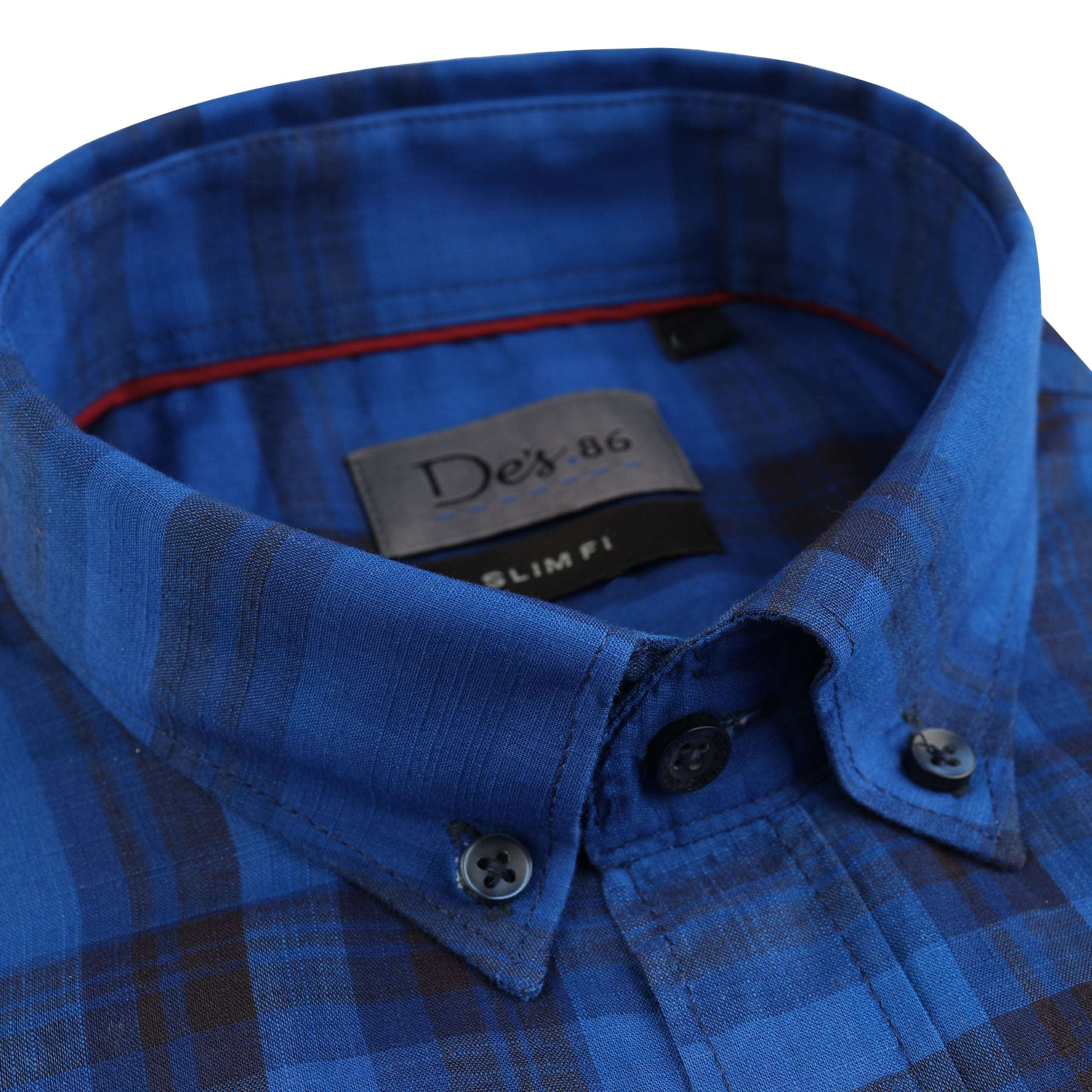 Checked Navy  Cotton Slim Casual Shirt