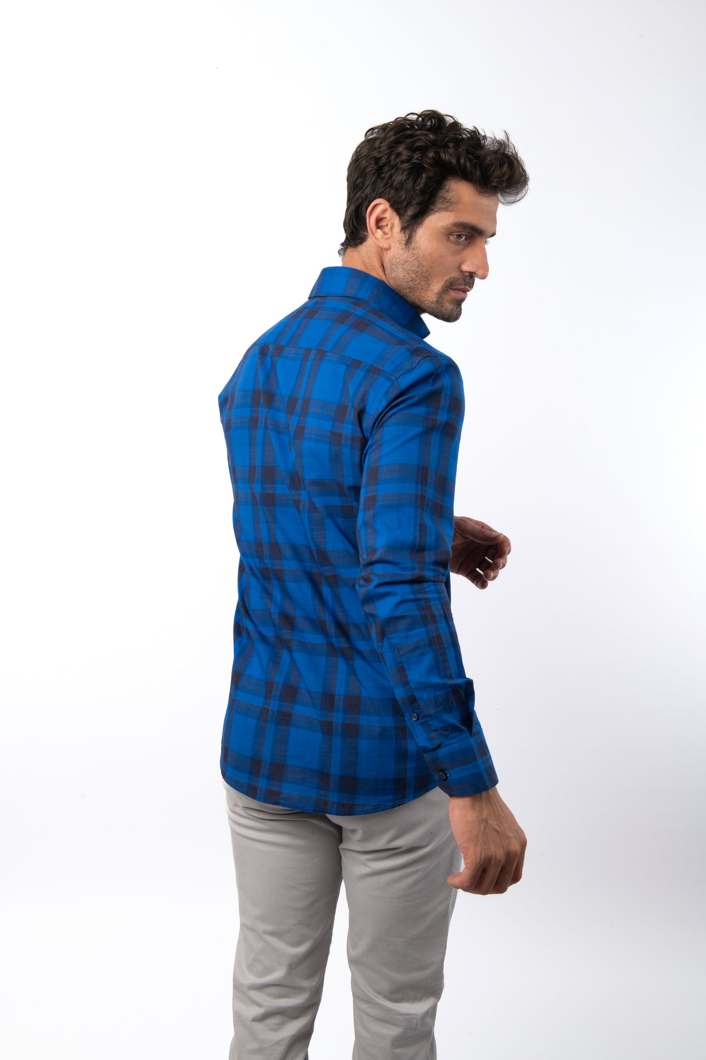 Checked Navy  Cotton Slim Casual Shirt