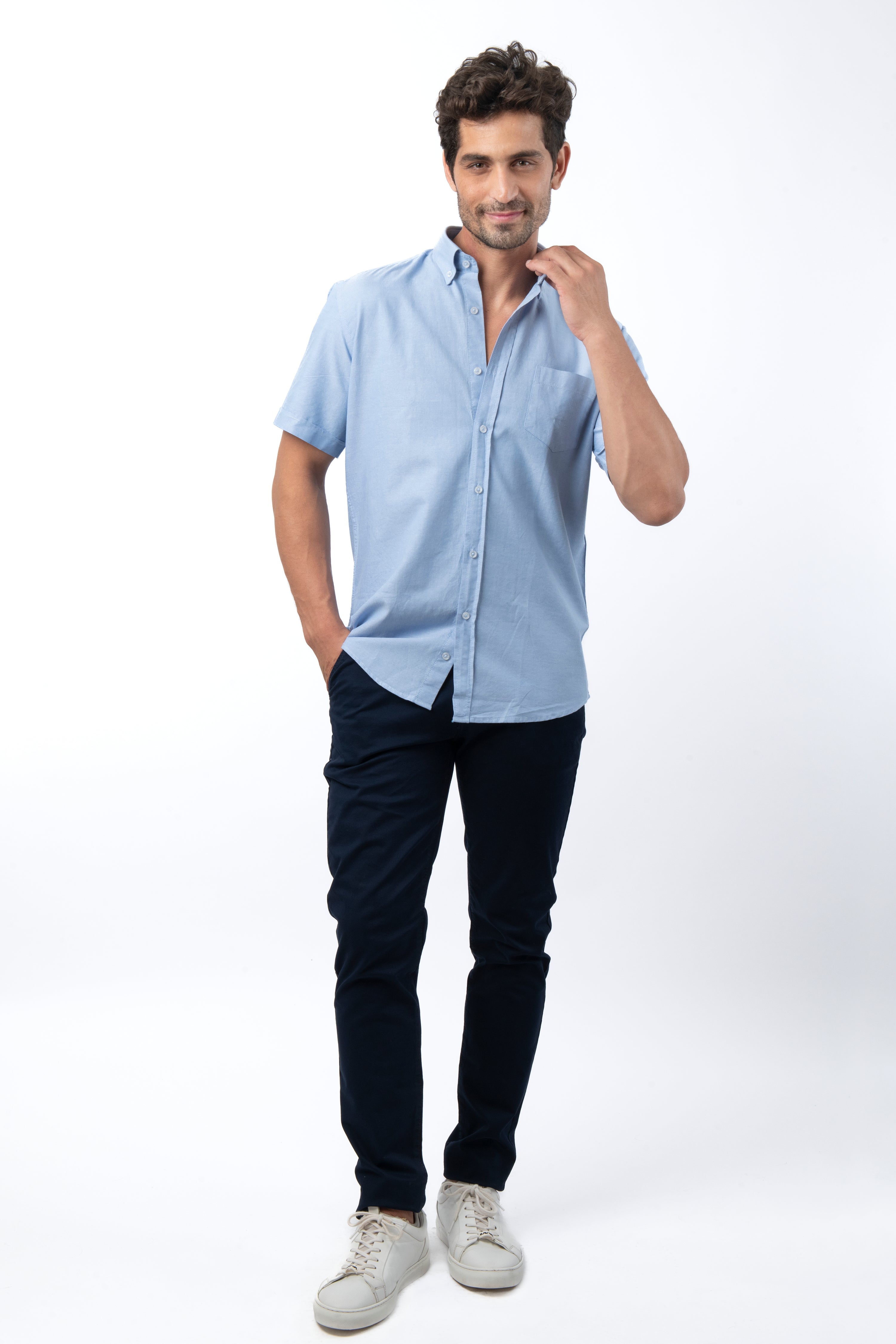 Oxford Light Blue Cotton Short Sleeves Shirt